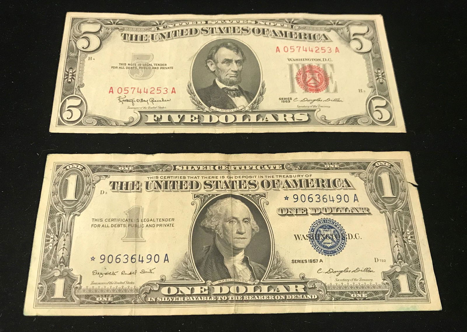 SERIES 1963 FIVE DOLLAR RED SEAL NOTE AND SERIES 1957 (1 of 1)