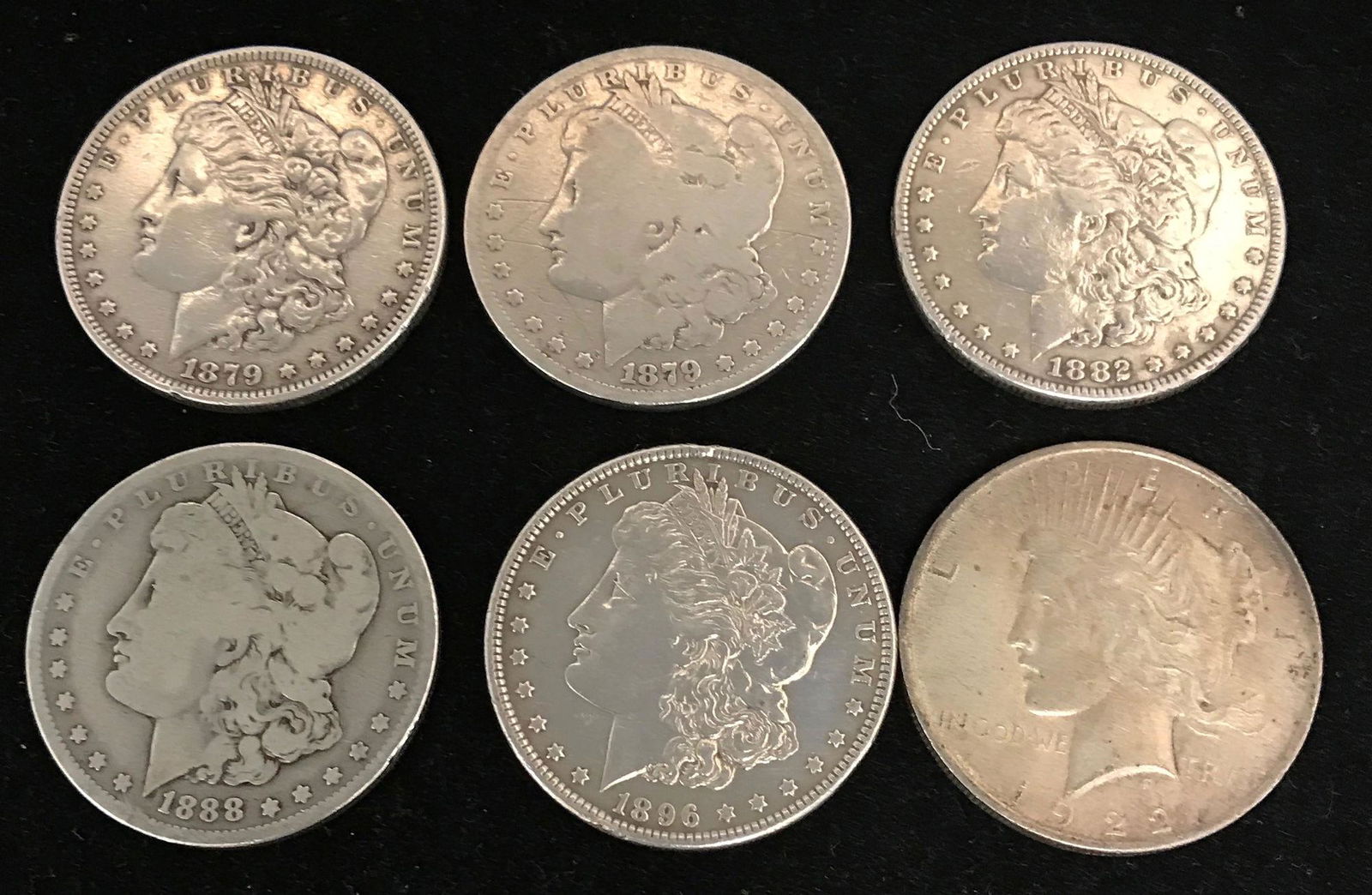6 U.S. SILVER DOLLARS INCLUDING (2) 1879, 1882, 1888O, (1 of 2)