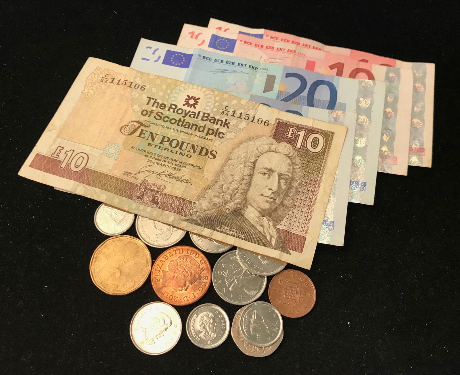 1994 SCOTLAND 10 POUND NOTE, (2) 20 AND (2) 10 EURO (1 of 1)