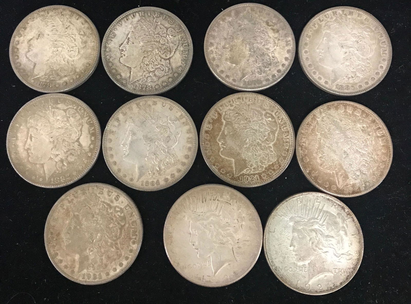 11 U.S. SILVER DOLLARS INCLUDING 1878, (2) 1878S, 1880, (1 of 2)