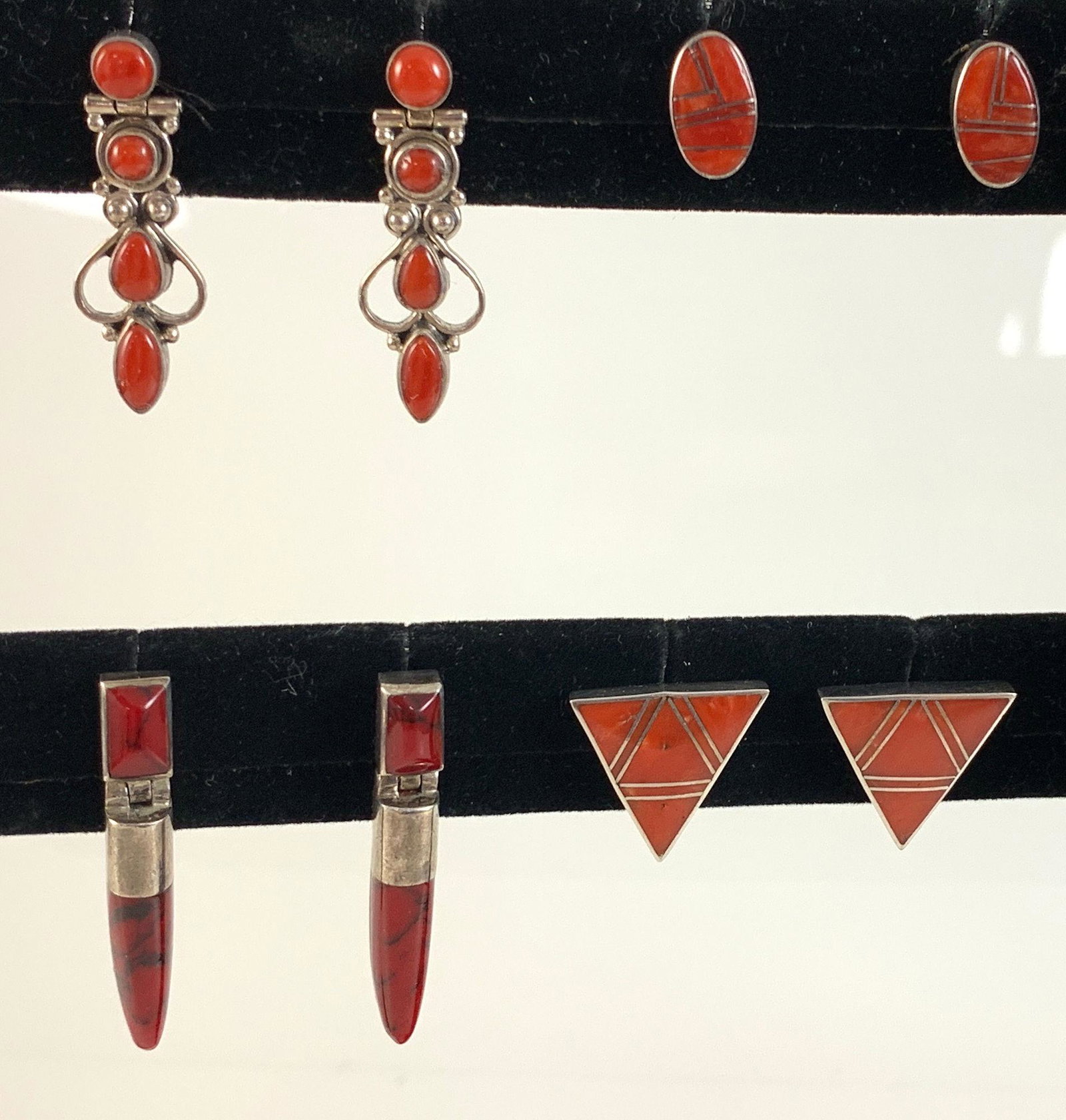 STERLING SILVER CORAL AND RED STONE EARRINGS (1 of 6)