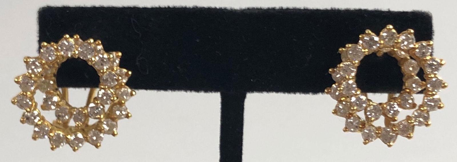 18KT GOLD & DIAMOND EARRINGS ~ SPIRAL CIRCLE DESIGN W/ (1 of 16)