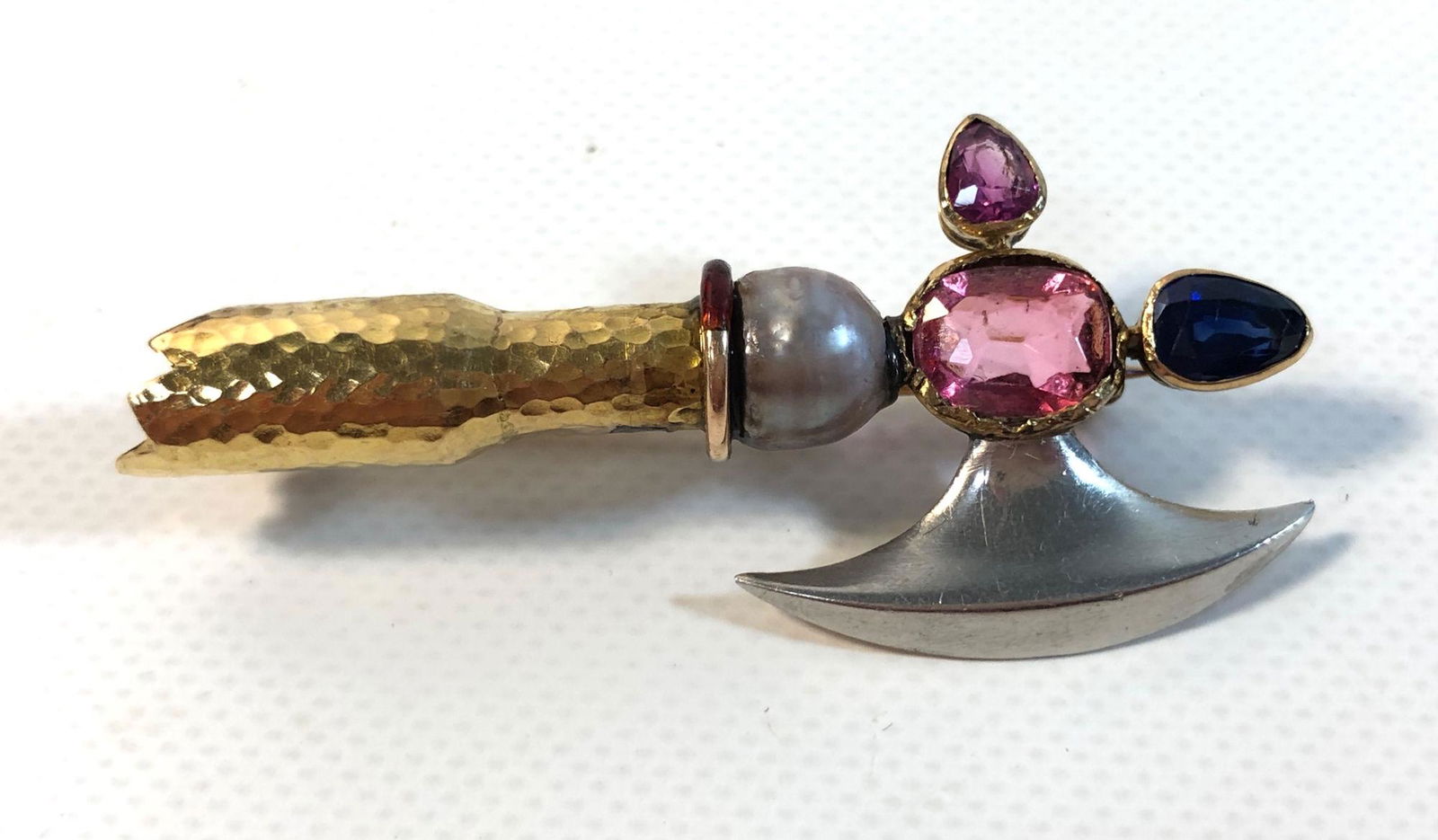 AXE SHAPED GOLD & GEMSTONE PIN (1 of 11)
