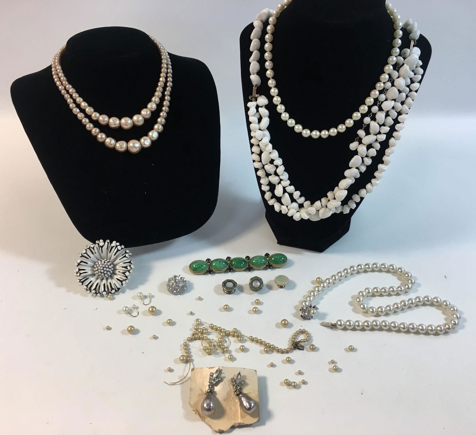 TWO PAIR FAUX PEARL EARRINGS AND OTHER MISC. (1 of 10)