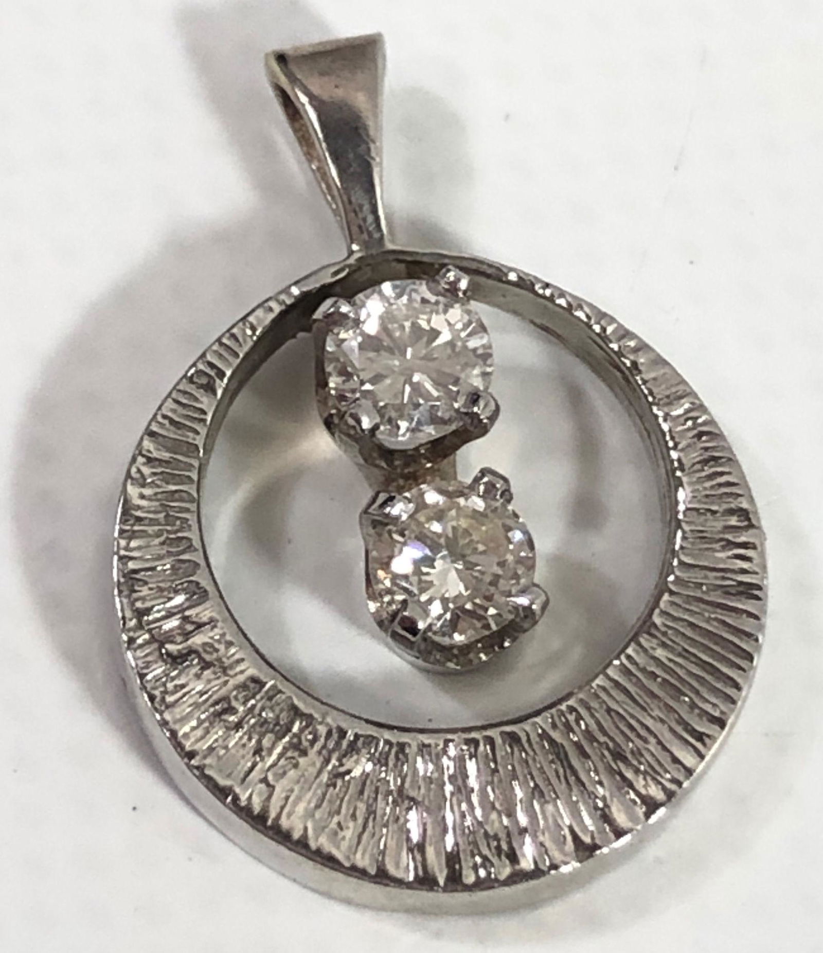 14KT WHITE GOLD CIRCLE PENDANT ~ SET W/ TWO ROUND (1 of 6)