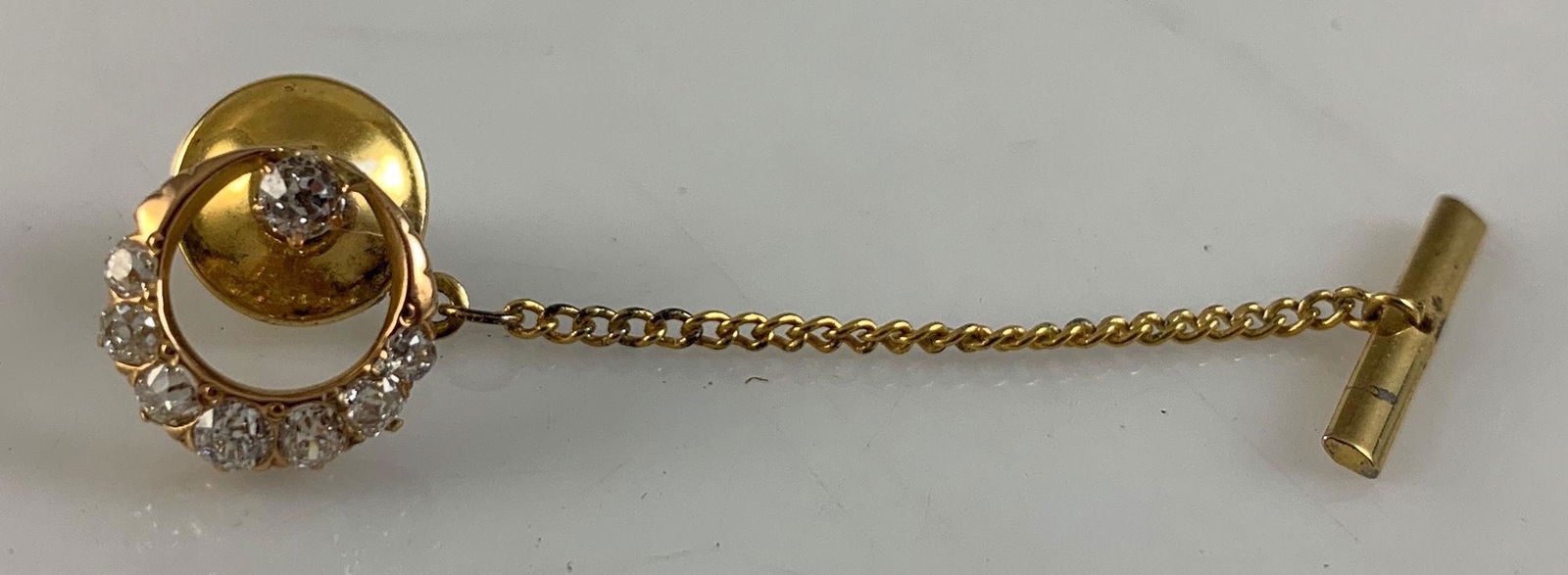 14KT GOLD AND DIAMOND TIE TACK, APPROX 0.5" WIDTH, (1 of 4)