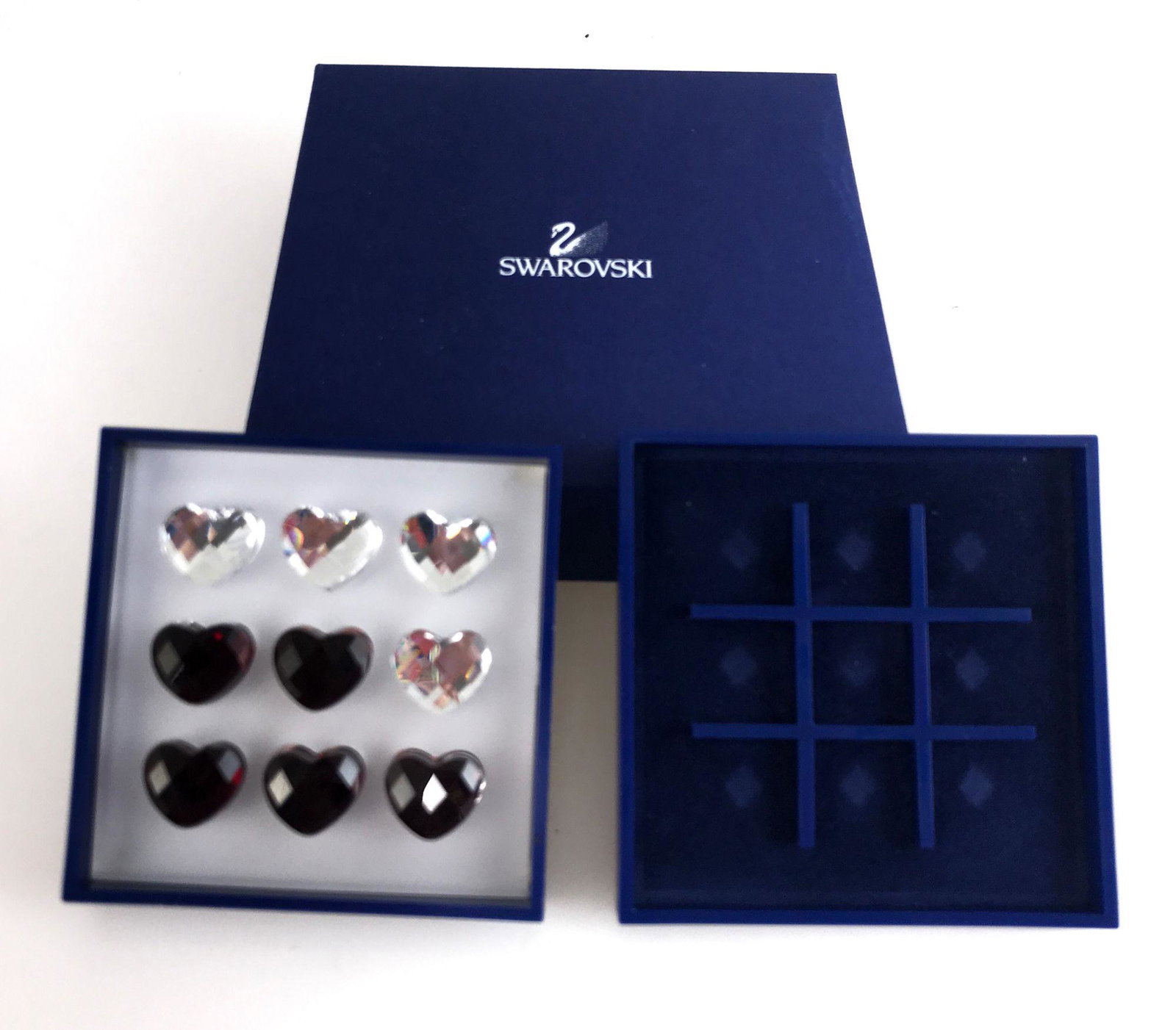 SWAROVSKI CRYSTAL TIC TAC TOE SET IN ORIGINAL BOX,: SWAROVSKI CRYSTAL TIC TAC TOE SET IN ORIGINAL BOX, BOARD IS 3&Prime;x 3.&Prime;