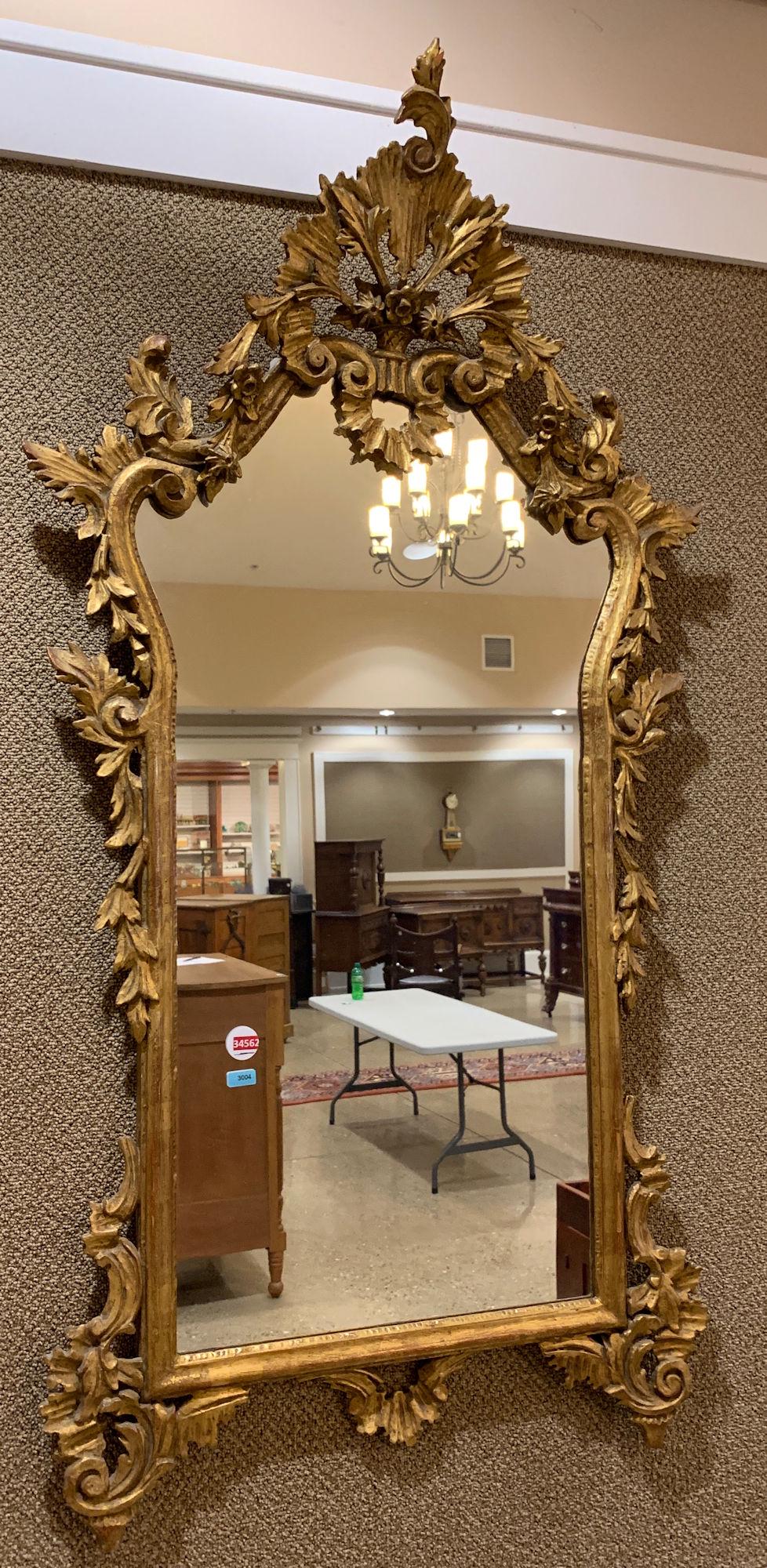 ORNATE GILT FRAMED MIRROR WITH OPEN WORK BASKET CREST (1 of 1)