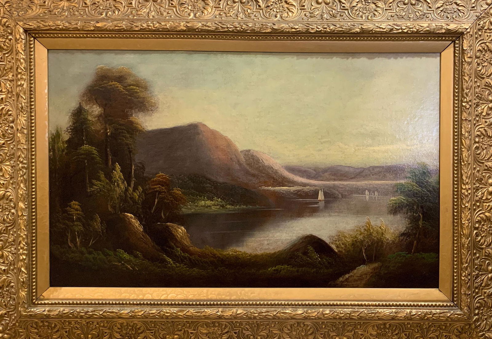 HUDSON RIVER SCHOOL OIL ON CANVAS, IN THE STYLE OF: HUDSON RIVER SCHOOL OIL ON CANVAS, IN THE STYLE OF DAVID JOHNSON. LOCATION IS LIKELY NEAR COLD SPRING, NY. RESTORATION AND INPAINTING