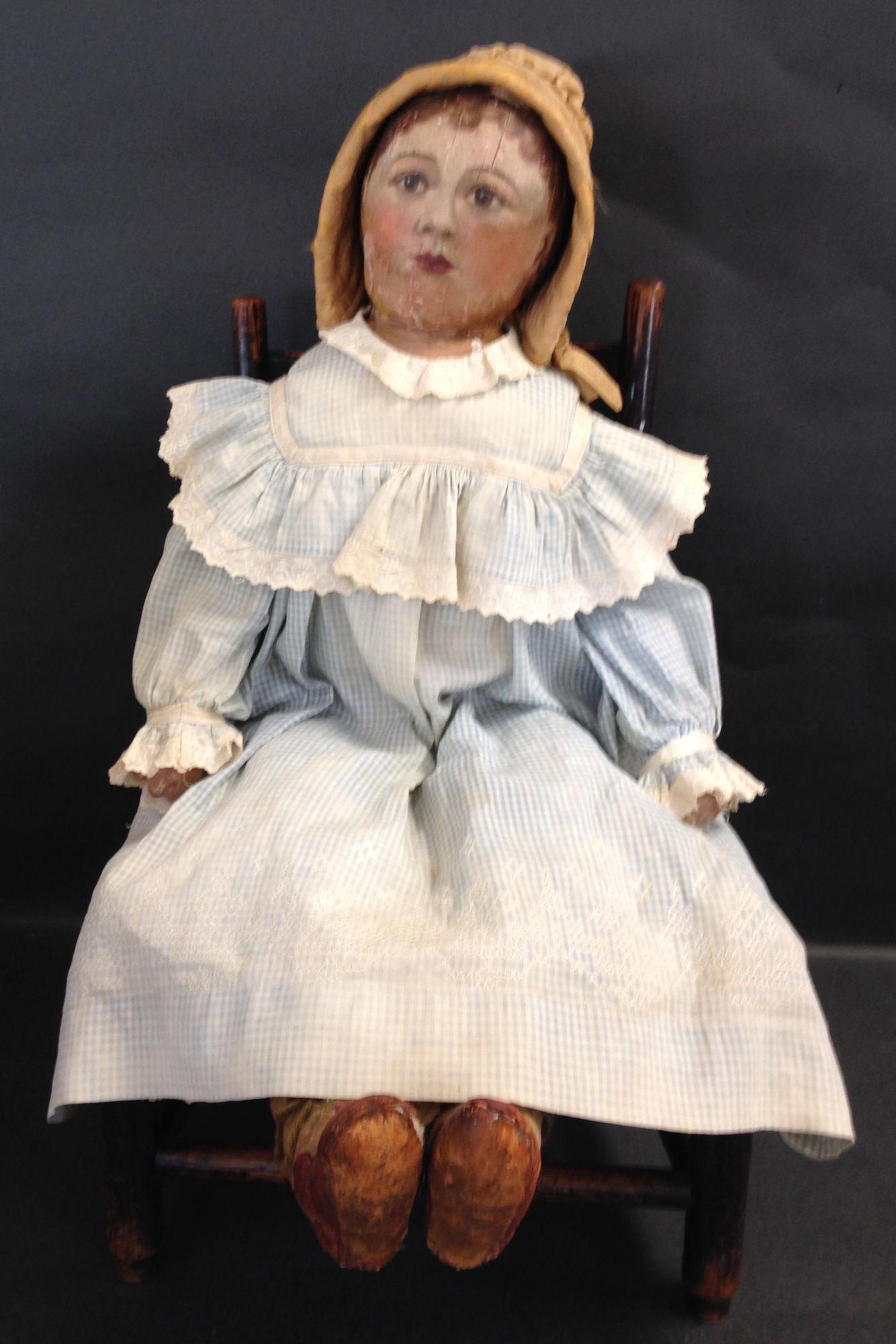 30" EARLY CLOTH DOLL WITH OIL PAINTED PORTRAIT FACE. (1 of 6)