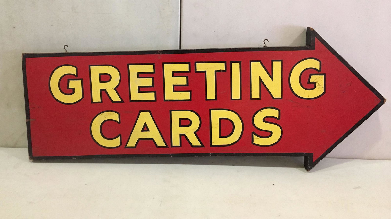 HANGING WOODEN RED SIGN WITH YELLOW LETTERING "GREETING (1 of 1)
