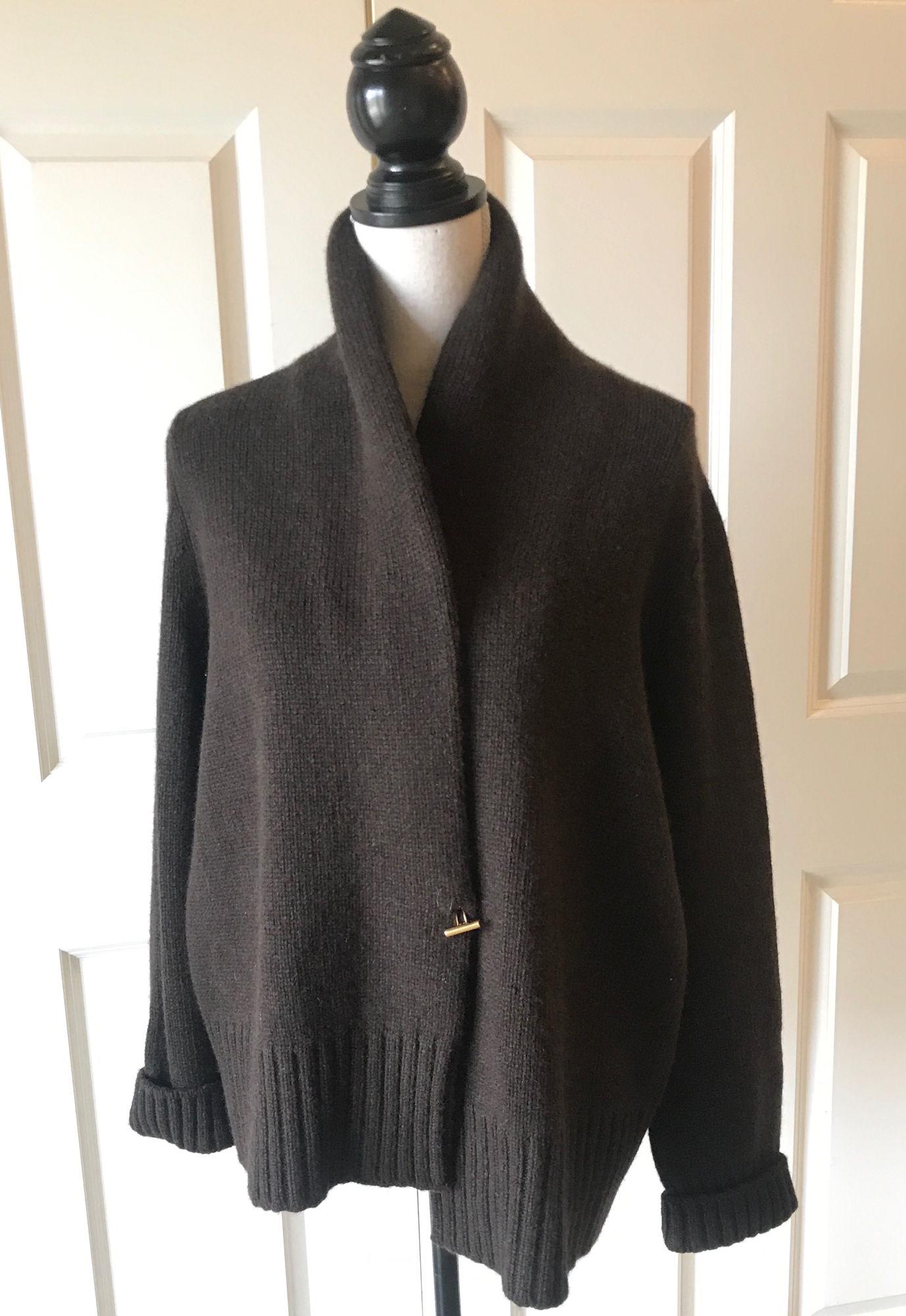 LORO PIANA BROWN CASHMERE SWEATER: LORO PIANA BROWN CASHMERE SWEATER~ SIZE 48. GENTLY USED. GOLD TONE CUFF LINK CLOSURE.