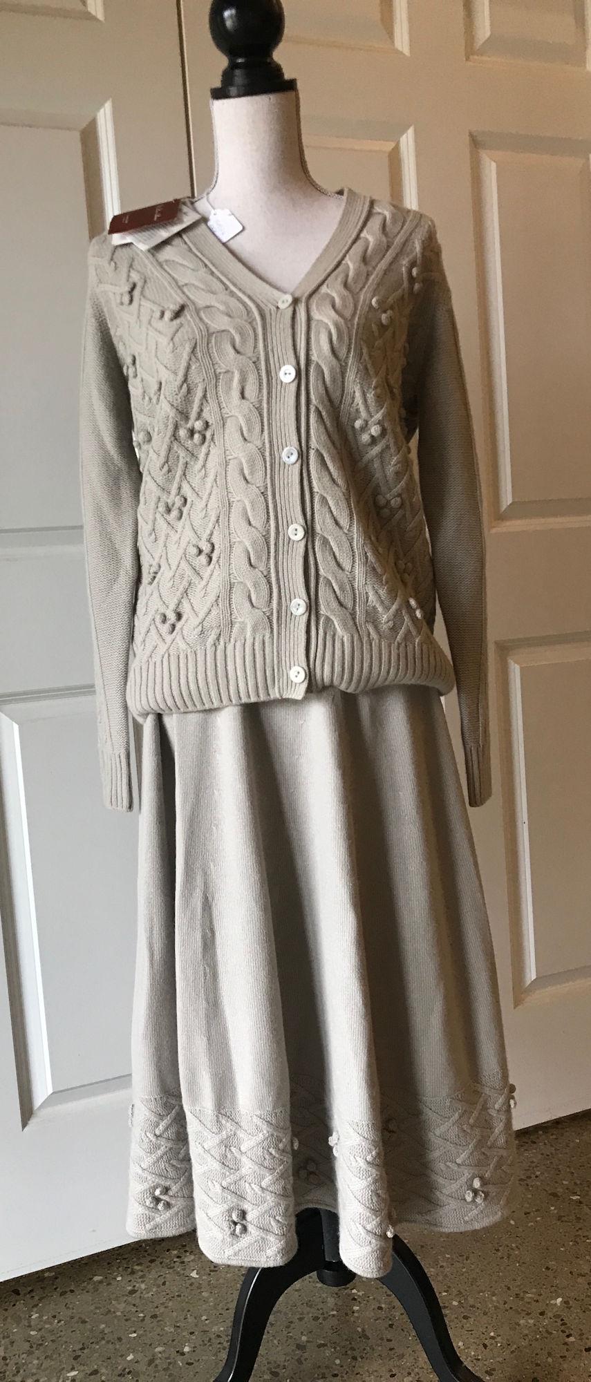 LORO PIANA CASHMERE SWEATER SET: LORO PIANA CASHMERE SWEATER SET~ NEW WITH TAGS. ITALIAN MADE. BUTTON UP SWEATER SIZE 48 EU. METALLIC BUTTONS. MATCHING SKIRT SIZE 46 EU