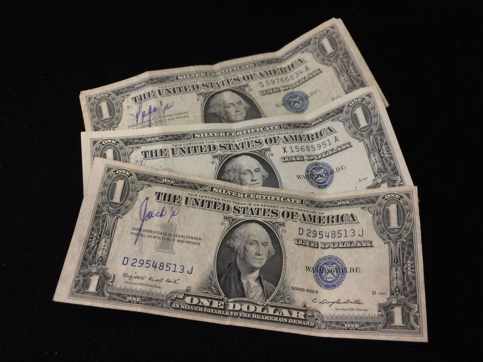 1 SERIES 1935 AND 2 SERIES 1957 ONE DOLLAR SILVER (1 of 1)