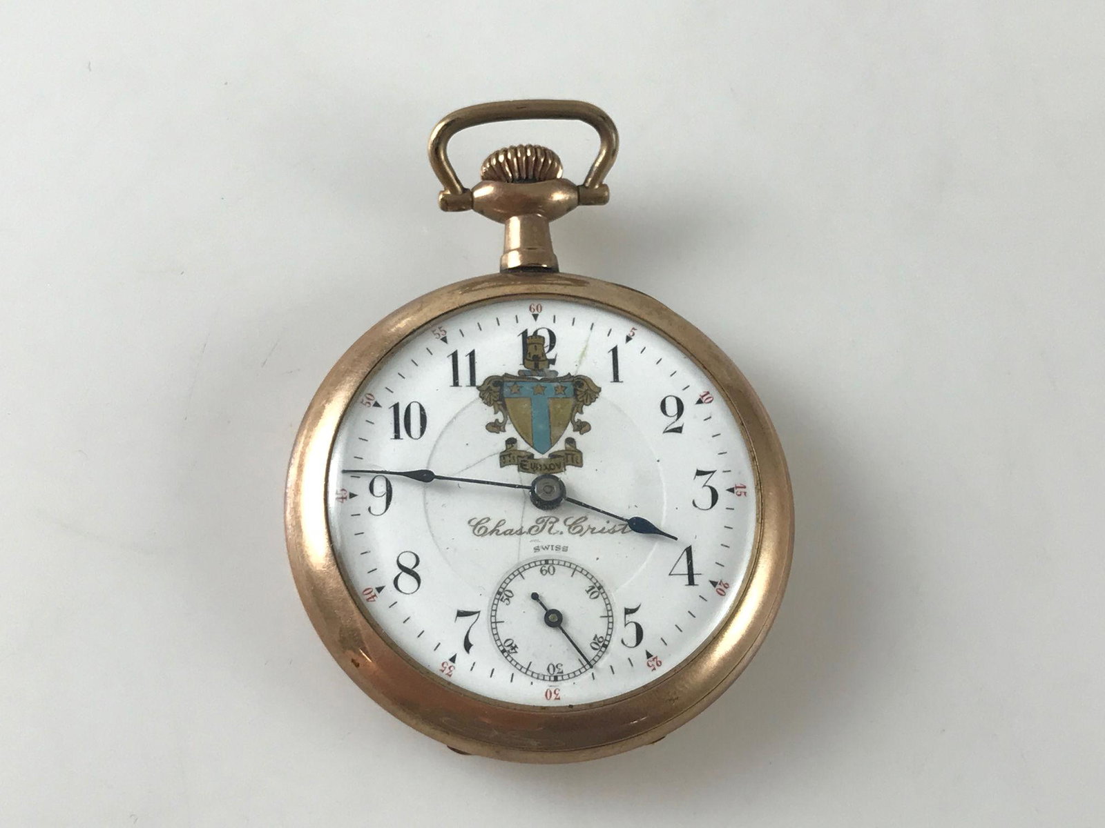 SCHWARZ "ADMIRAL" POCKET WATCH: SCHWARZ "ADMIRAL" POCKET WATCH ~ WADSWORTH "REFEREE" 20 YEAR CASE. 15-JEWEL MOVEMENT W/TWO ADJUSTMENTS. WINDS/SETS/TICKS AT TIME OF LISTING. NUMBERED 142077. MONOGRAMMED ON REVERSE OF CASE. FACE FEATU