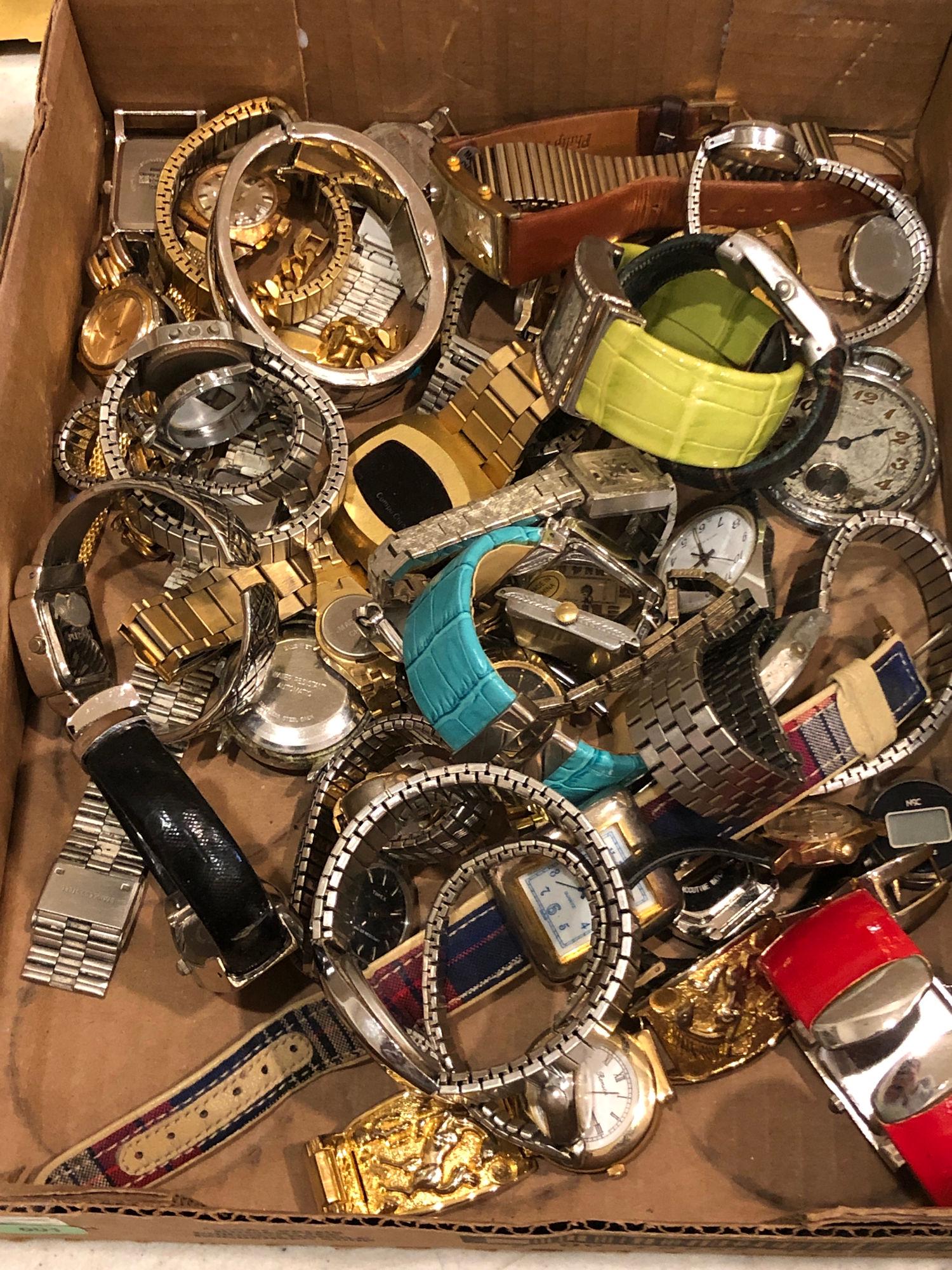 BOX LOT ASSORTED WRIST WATCHES AND WATCH FACES (1 of 5)