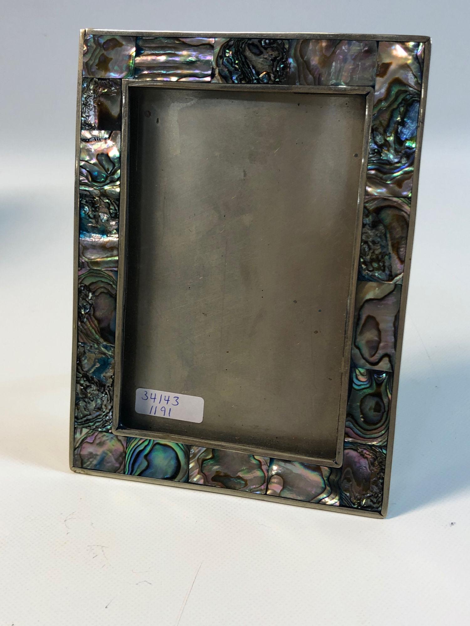 SMALL FRAME: SMALL FRAME ~ NACREOUS ABALONE INLAY. 6" X 4.5" W/SMALL STAND. NO GLASS.