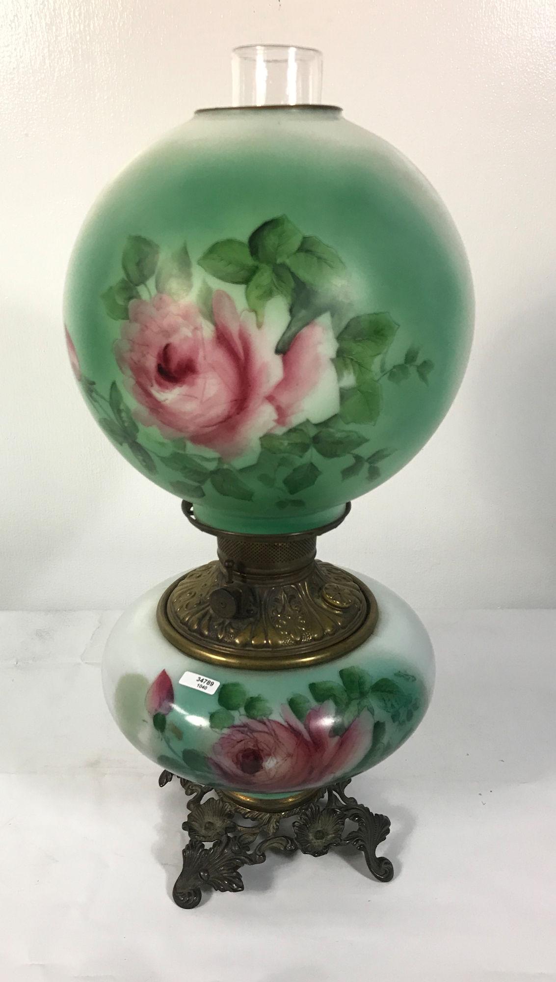 VICTORIAN GONE WITH THE WIND LAMP, ORIGINAL KEROSENE,: VICTORIAN GONE WITH THE WIND LAMP, ORIGINAL KEROSENE, 20"