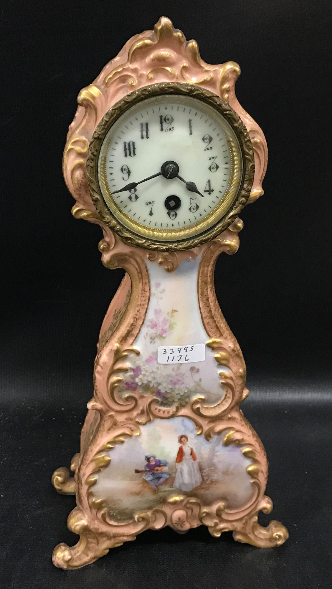 SMALL CHINA CLOCK WITH PORCELAIN DIAL, 12" (1 of 3)