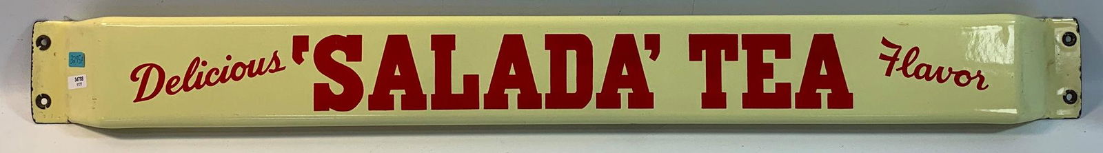 YELLOW ENAMEL "SALADA TEA" DOOR PUSHER 31" "THANK YOU (1 of 2)