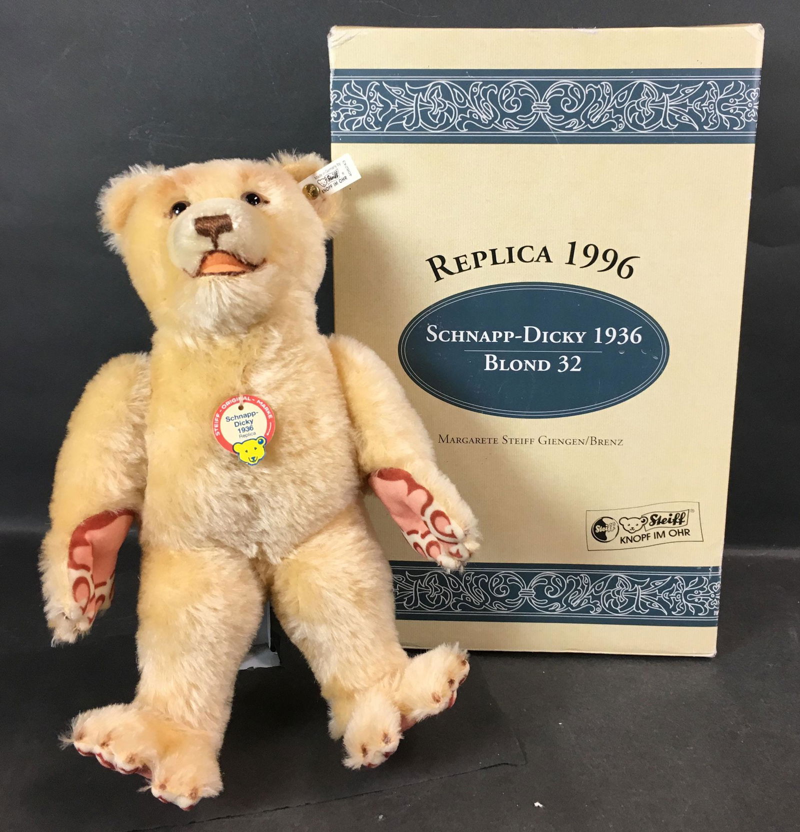 13" STEIFF "SNAP DICKY" 1936 BLOND MOHAIR REPLICA BEAR (1 of 1)