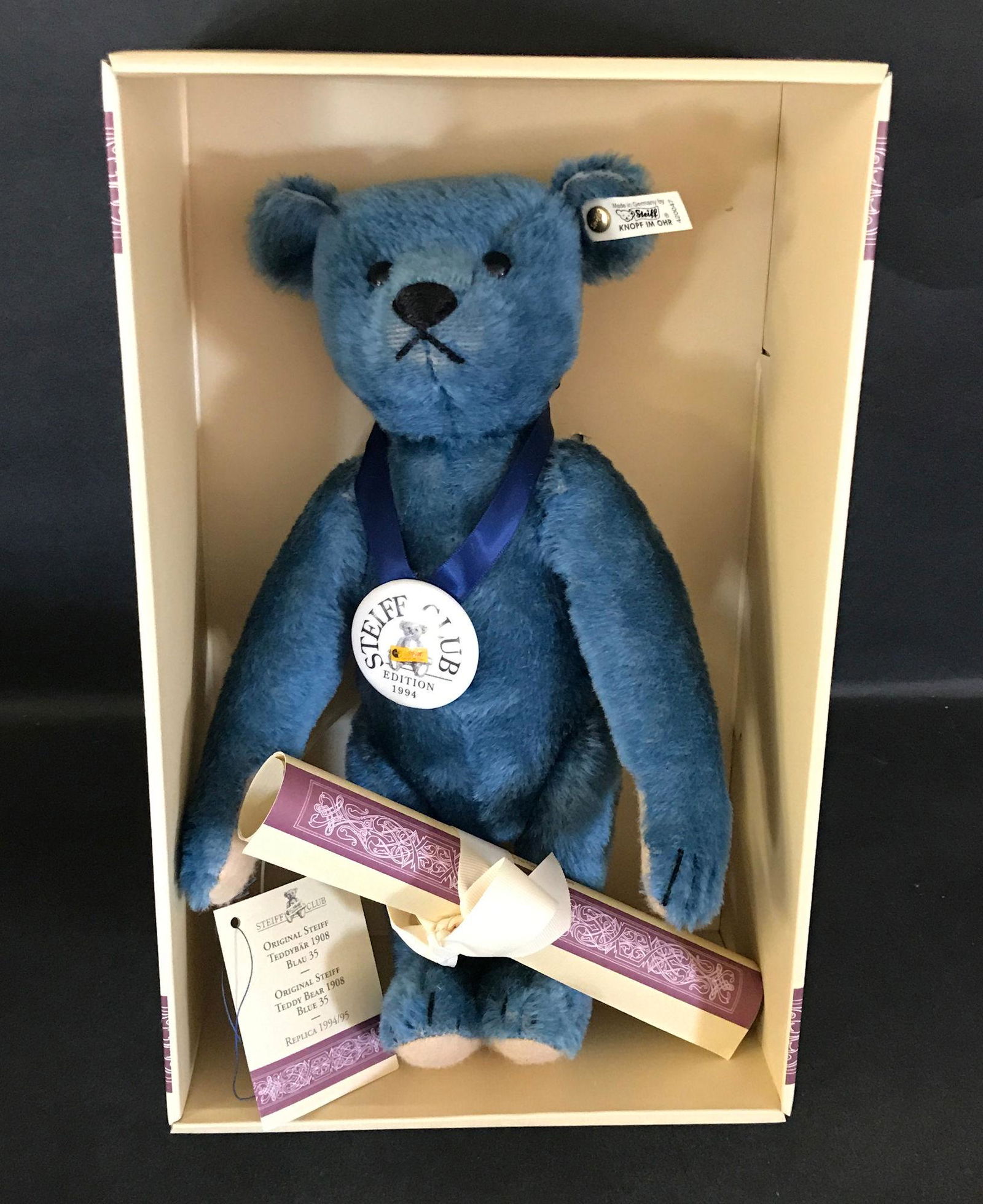 13" STEIFF BLUE MOHAIR STEIFF CLUB EDITION 1994 "TEDDY (1 of 1)