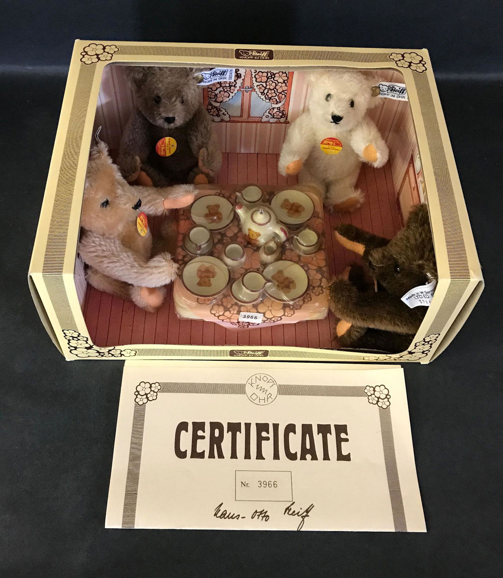 STEIFF "TEA PARTY SET" (4) TEDDYS IN HONEY, CARAMEL, (1 of 1)