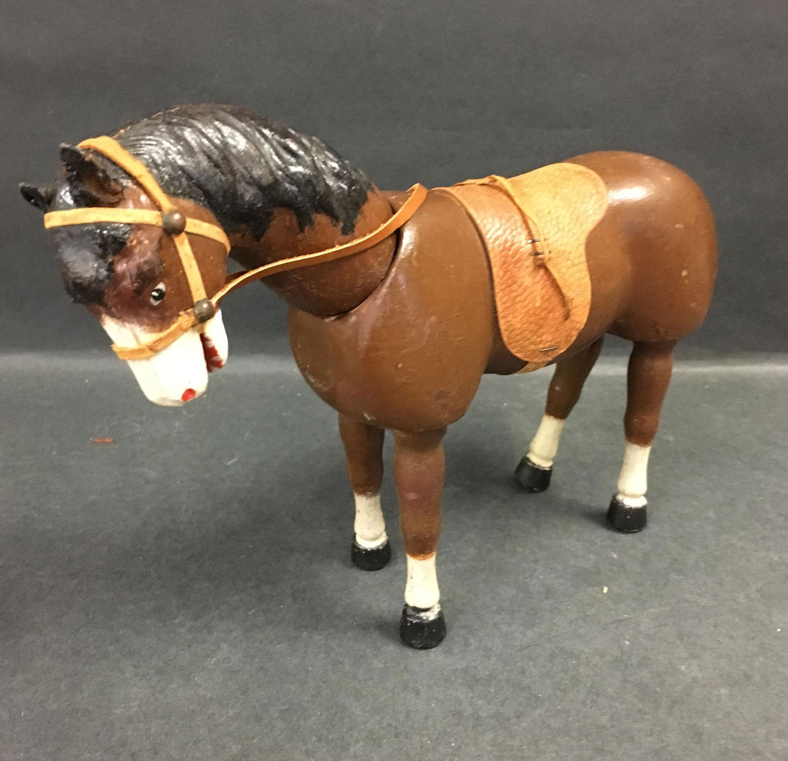 SCHOENHUT HORSE WITH PAINTED EYES. LEATHER EARS, REINS (1 of 3)