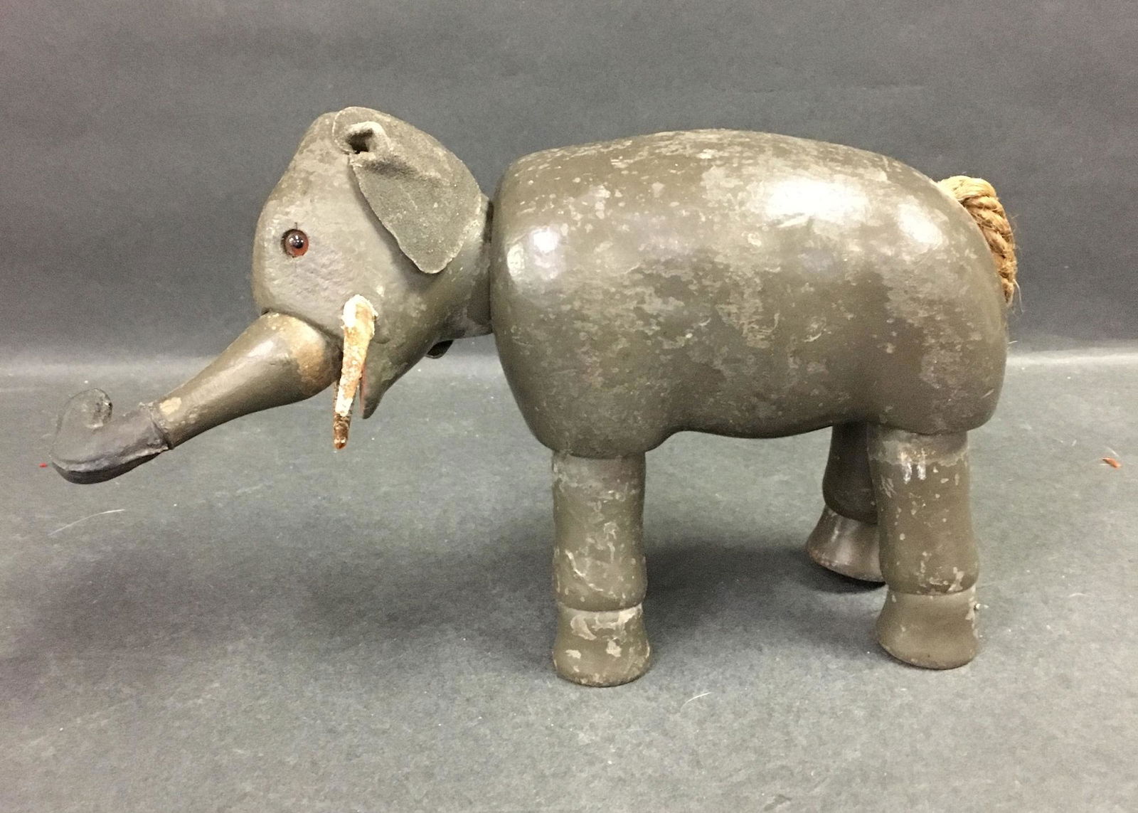 SCHOENHUT FULL SIZE ELEPHANT WITH GLASS EYES. STRING (1 of 3)