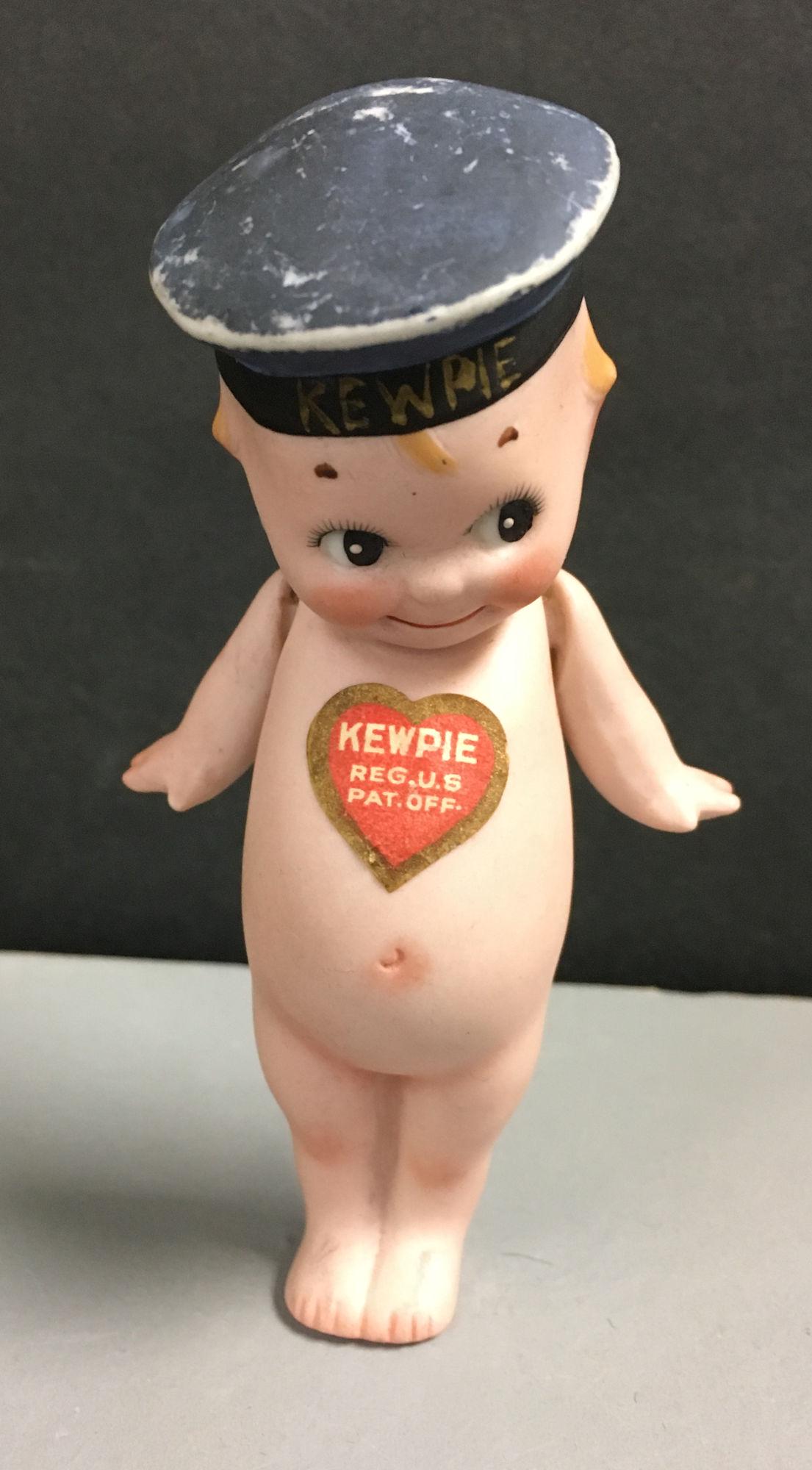 SAILOR KEWPIE WITH MOLDED BLUE HAT. 4 ½" BISQUE, (1 of 3)