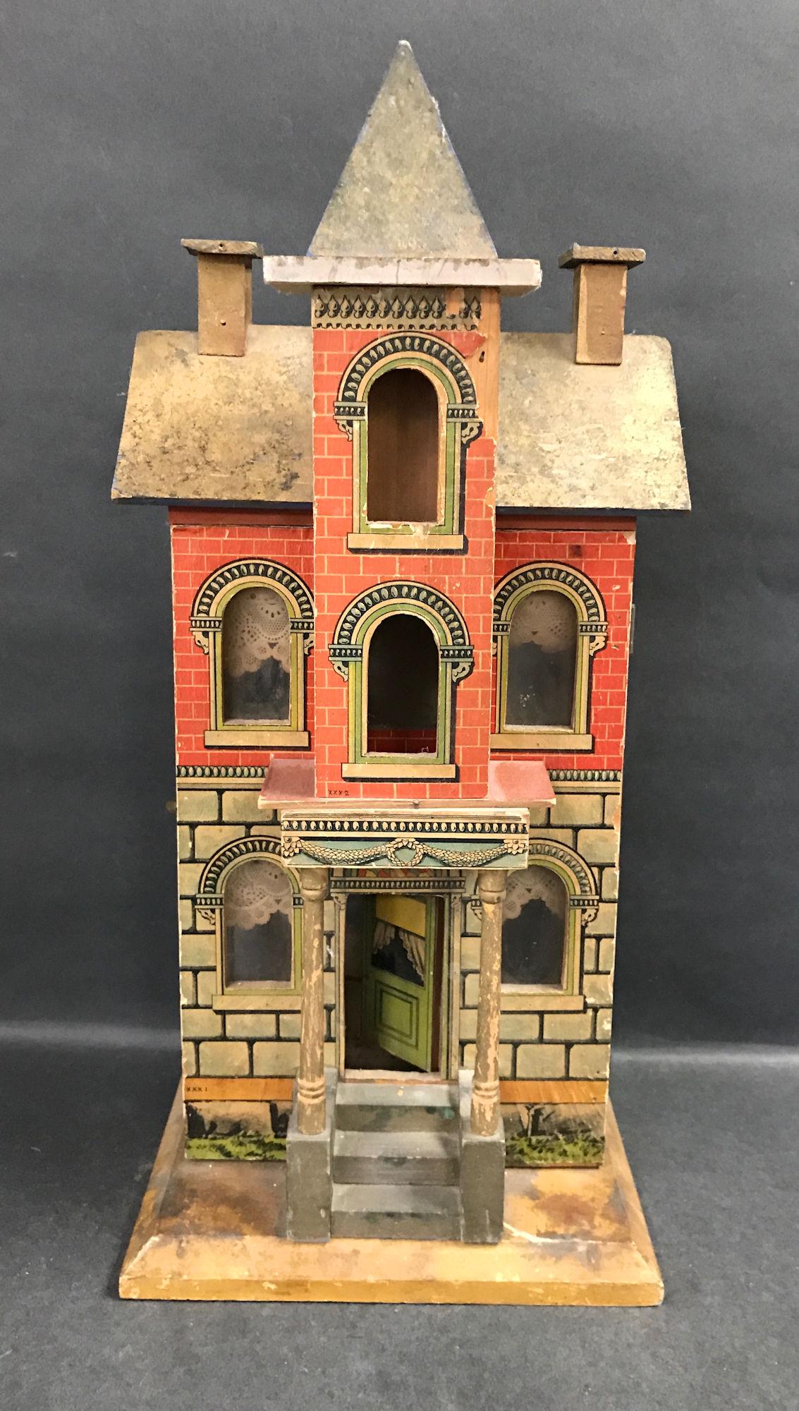 LITHOGRAPHED PAPER ON WOOD DOLL HOUSE, LIKELY (1 of 7)