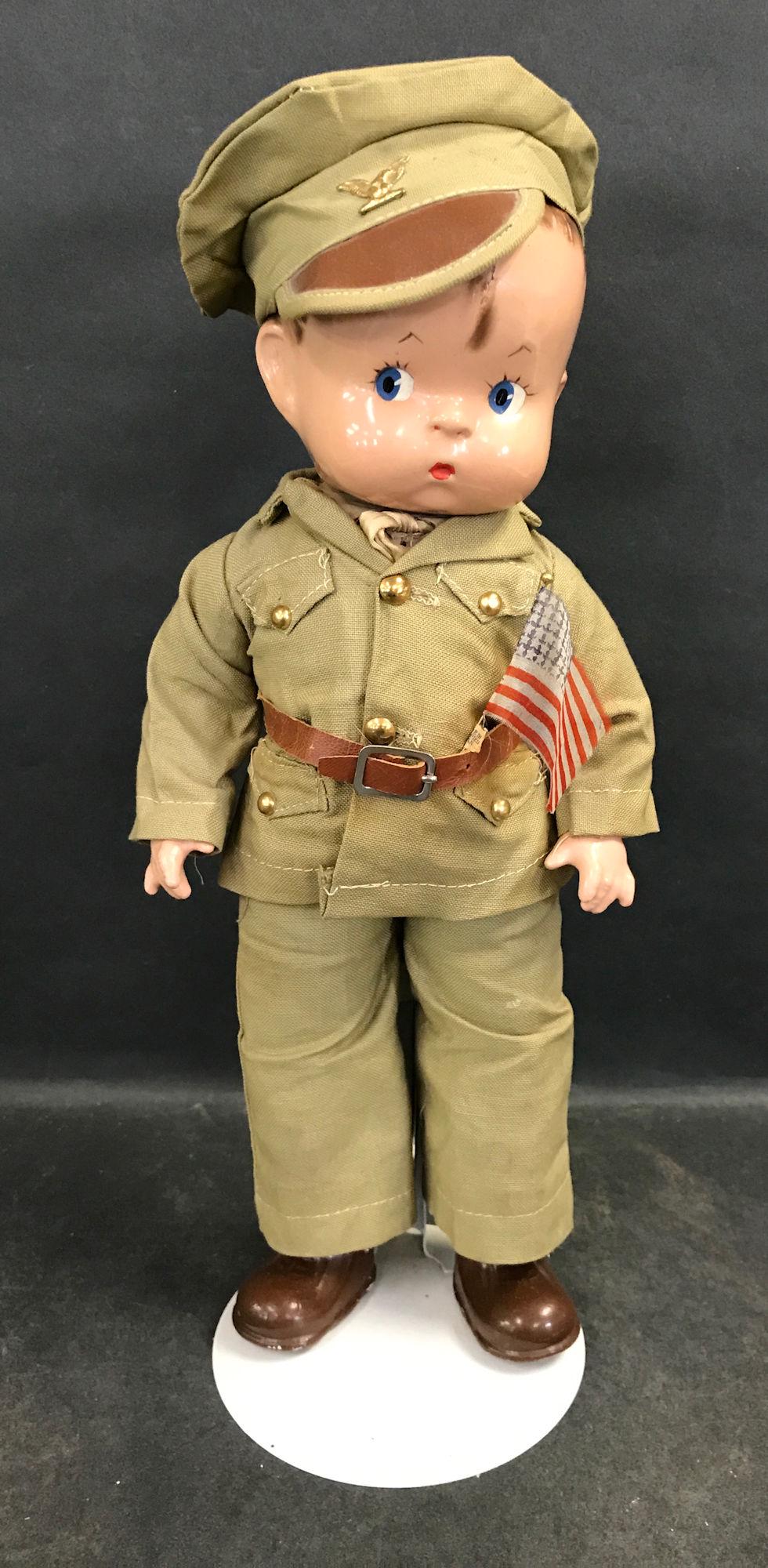 14" COMPOSITION EFFANBEE "SKIPPY" SOLDIER. MOLDED AND (1 of 4)