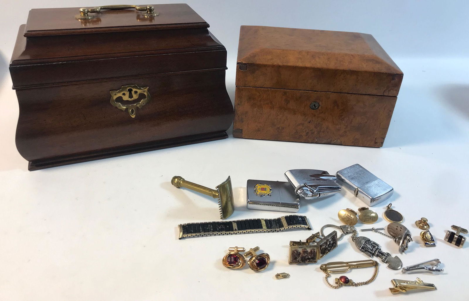 TWO JEWELRY BOXES (WOODEN) ONE W/CONTENTS (1 of 7)