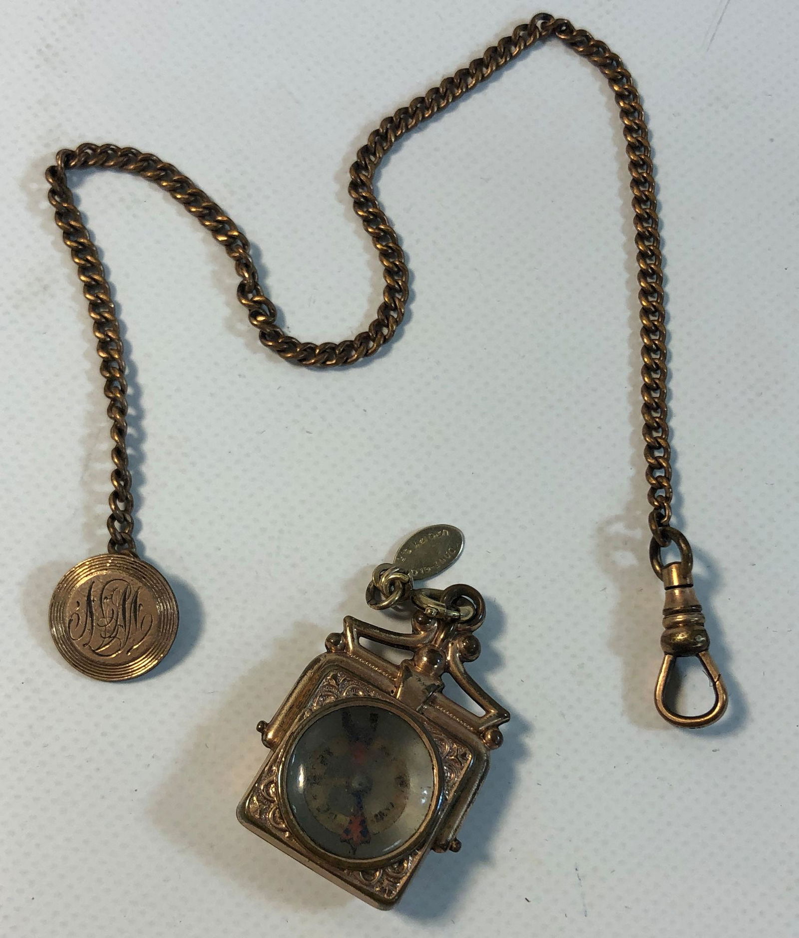 VINTAGE GOLD PLATE WATCH FOB AND COMPASS PENDANT (1 of 5)