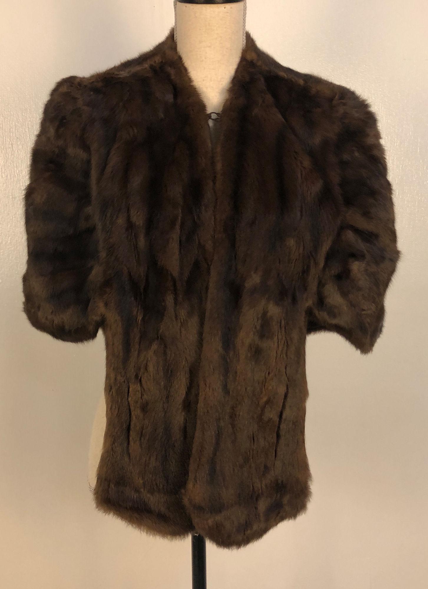 VINTAGE FUR STOLE FROM THE BON MARCHE: VINTAGE FUR STOLE FROM THE BON MARCHE ~ CHOCOLATE BROWN FUR, INTERIOR FEATURES SHOULDER STRAPS, MOST LIKELY MINK OR FISHER