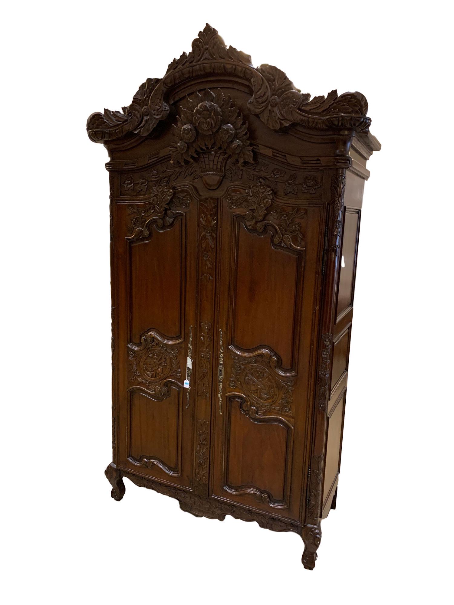 MAHOGANY HIGHLY CARVED WARDROBE. 49" X 25" X 101" (1 of 4)