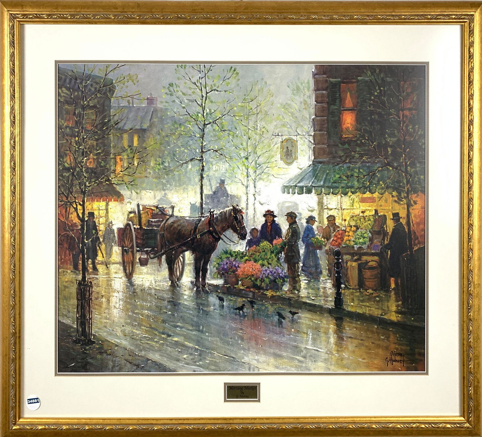 G. HARVEY PRINT "MORNING MARKET" 20.5" X 26.5" IMAGE (1 of 3)