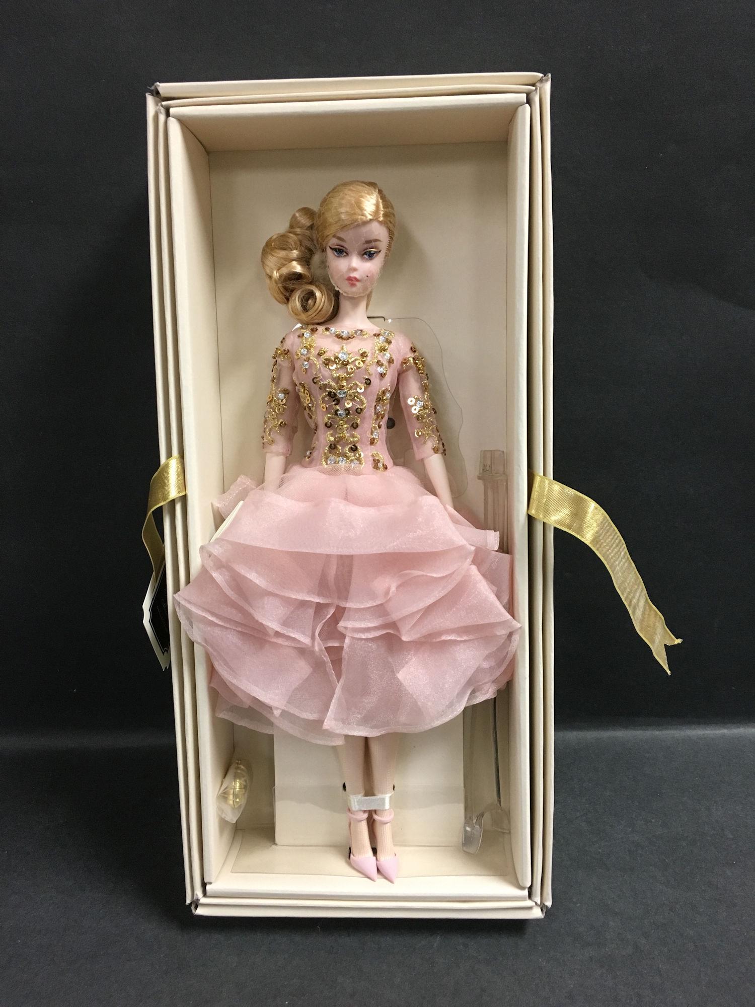 SILKSTONE BARBIE GOLD LABEL COLLECTION "BLUSH & GOLD: SILKSTONE BARBIE GOLD LABEL COLLECTION "BLUSH & GOLD COCKTAIL DRESS NRFB. COMES WITH COA.