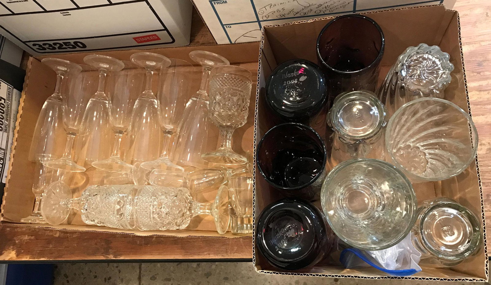 BOX LOT OF CLEAR GLASS AND BLENKO: BOX LOT OF CLEAR GLASS AND BLENKO