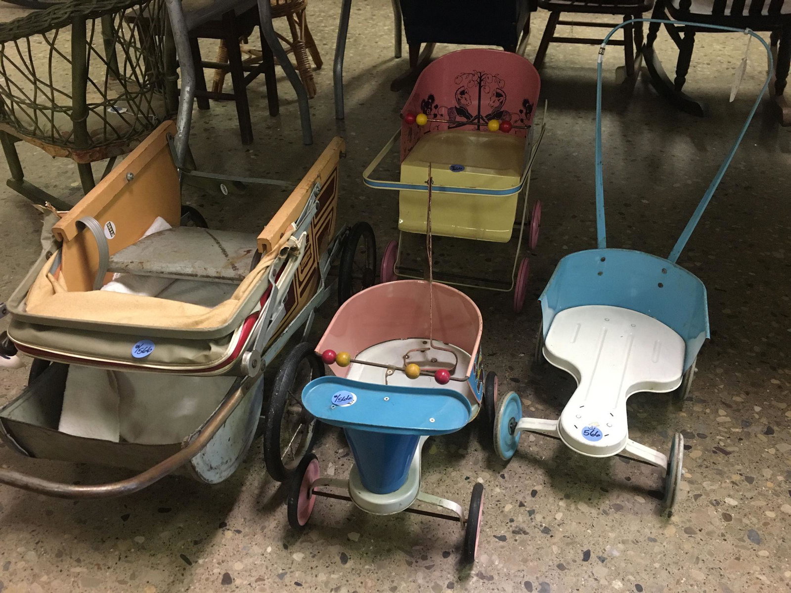 4 VINTAGE DOLL STROLLERS: 4 VINTAGE DOLL STROLLERS