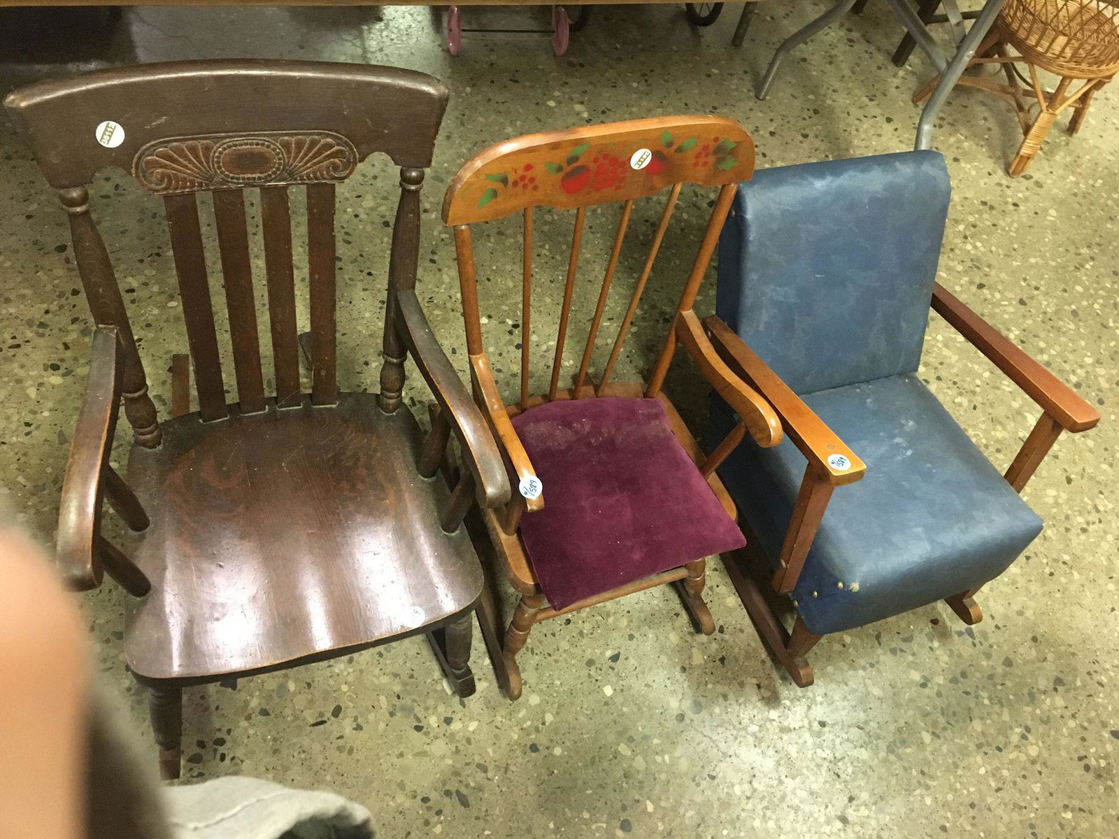 3 WOODEN DOLL ROCKERS INCLUDING LEATHER: 3 WOODEN DOLL ROCKERS INCLUDING LEATHER