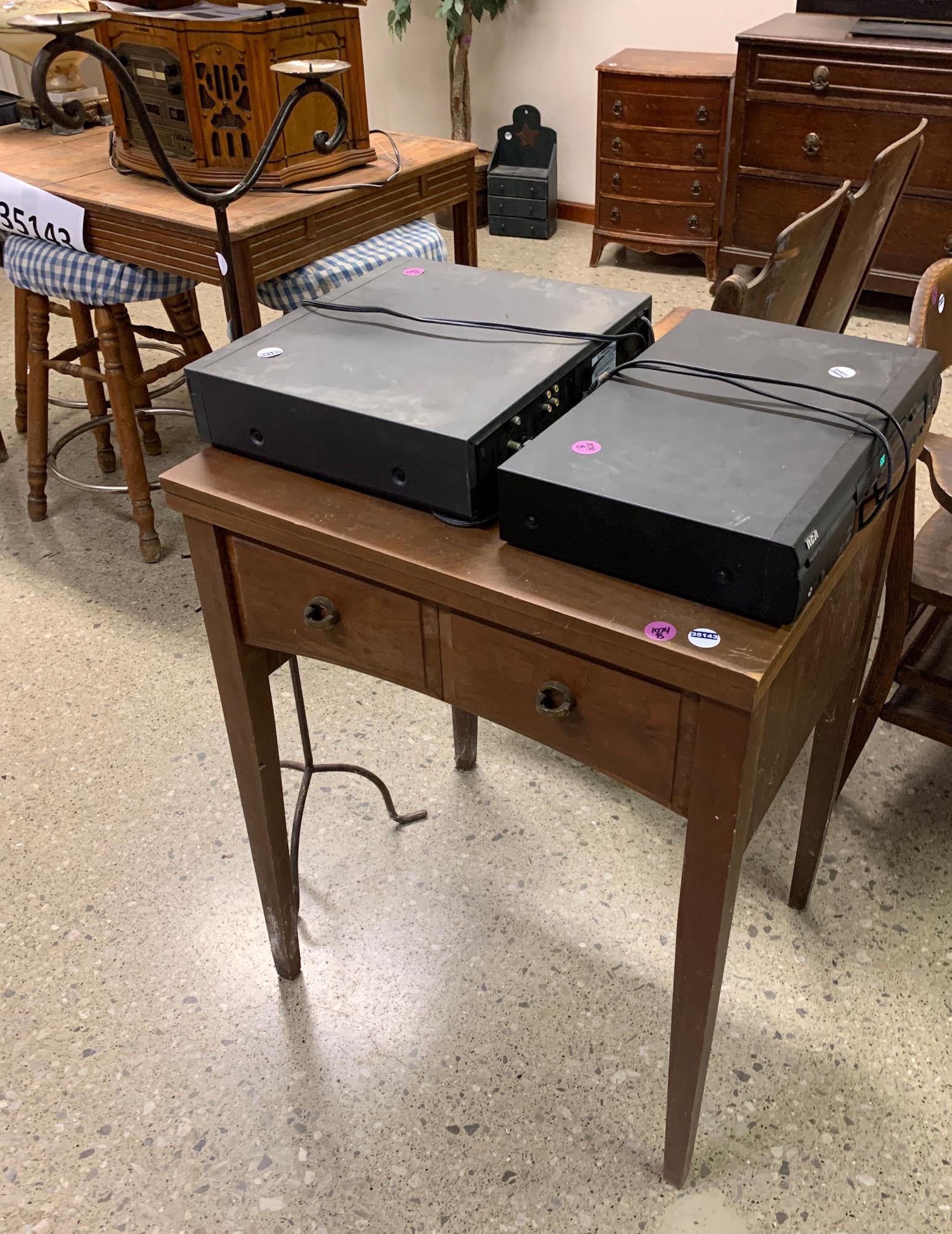 2 VCR'S, SEWING MACHINE, METAL CANDLE STAND AND DOUBLE (1 of 3)