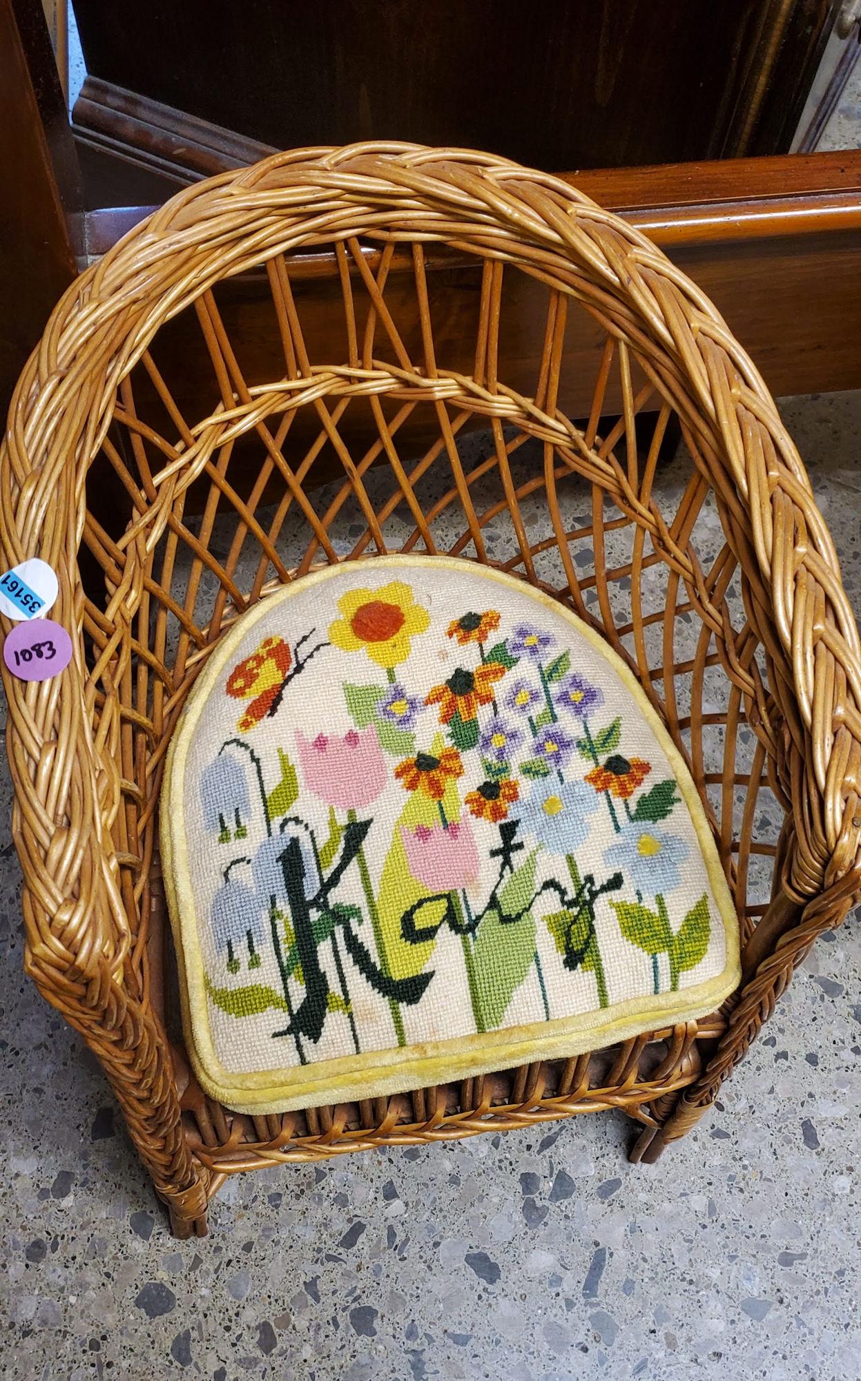 3 PIECES INCLUDING CHILD'S WICKER ROCKER, WOODEN TOY (1 of 3)