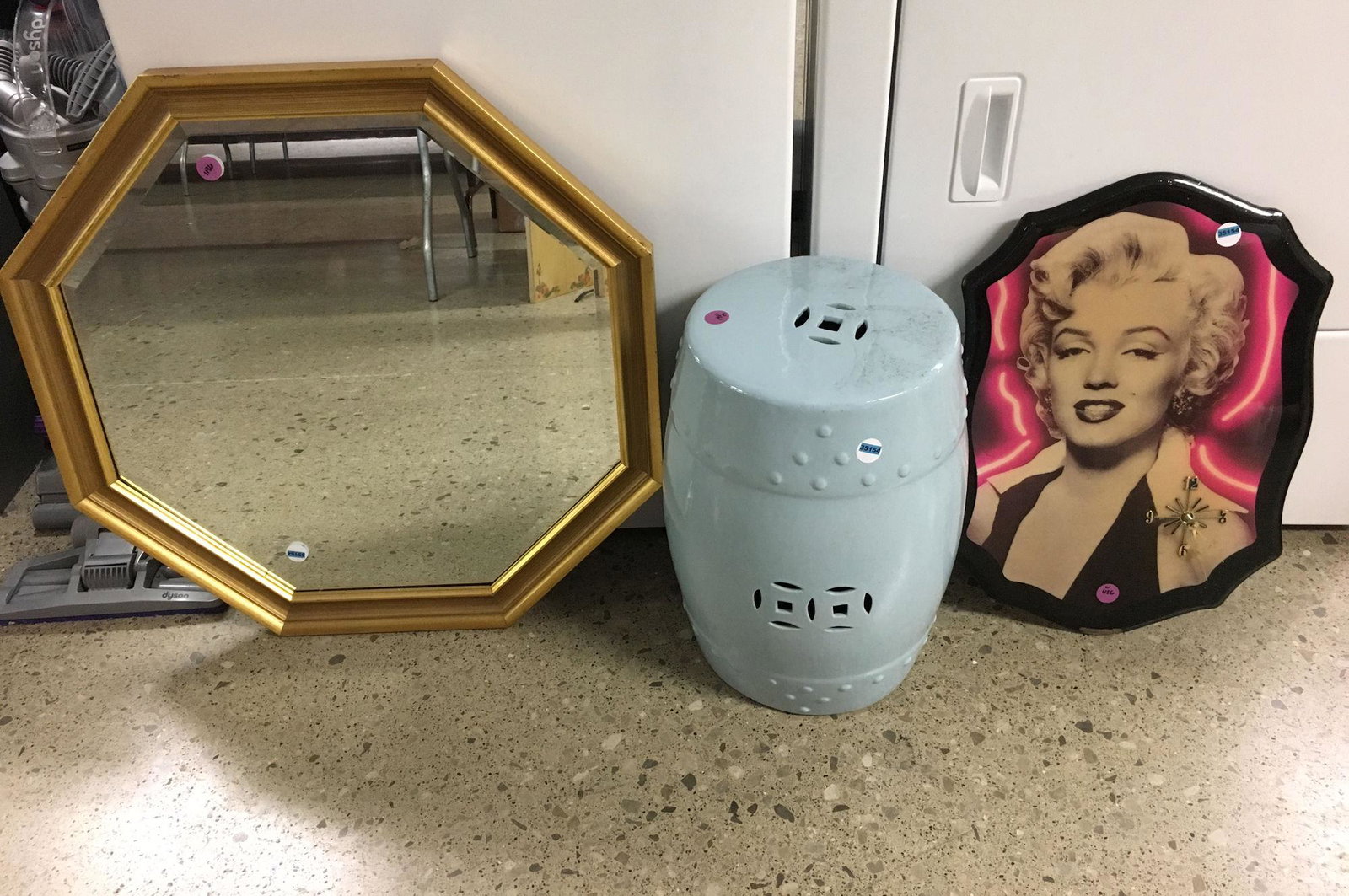 MIRROR, GARDEN SEAT, AND CLOCK: MIRROR, GARDEN SEAT, AND CLOCK