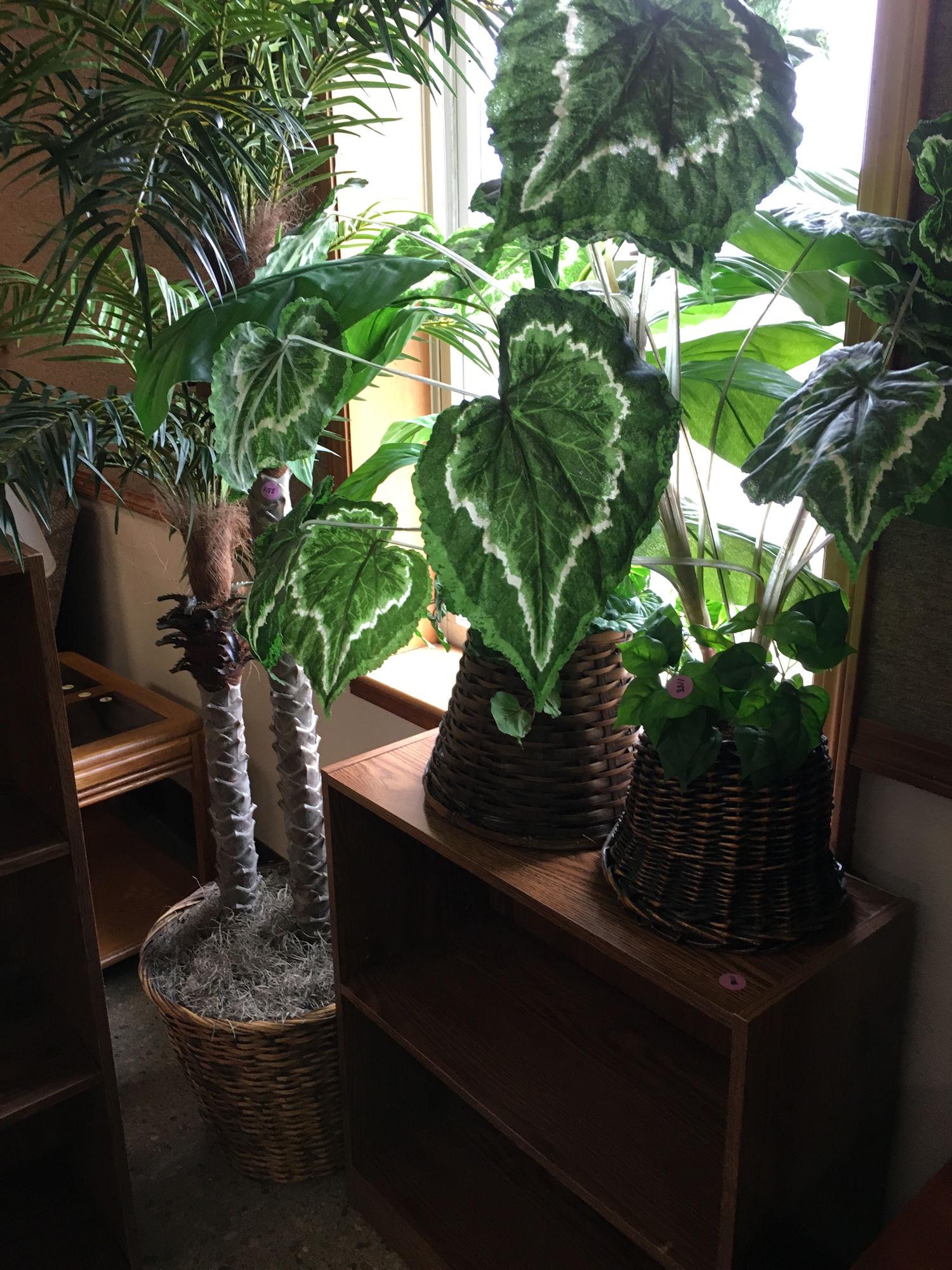 PARTICLE BOARD SHELF AND 3 ARTIFICIAL PLANTS (1 of 1)