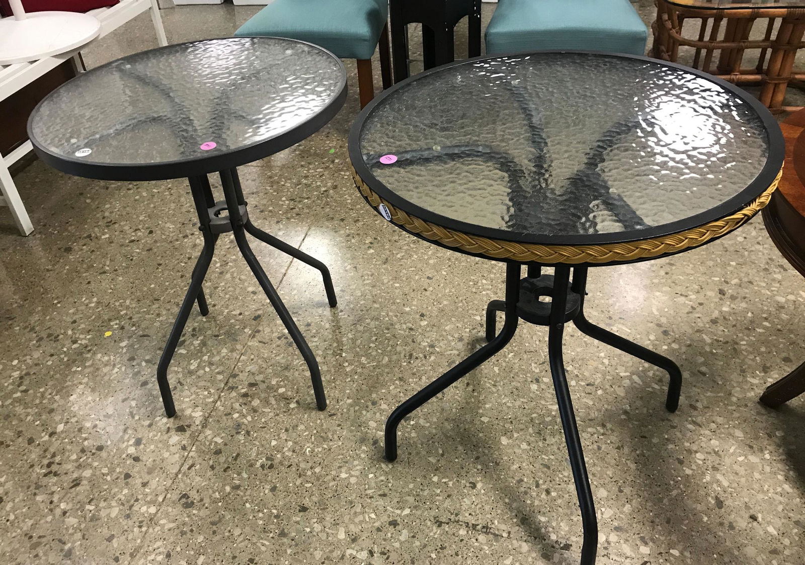 TWO ROUND PATIO TABLES (1 of 1)