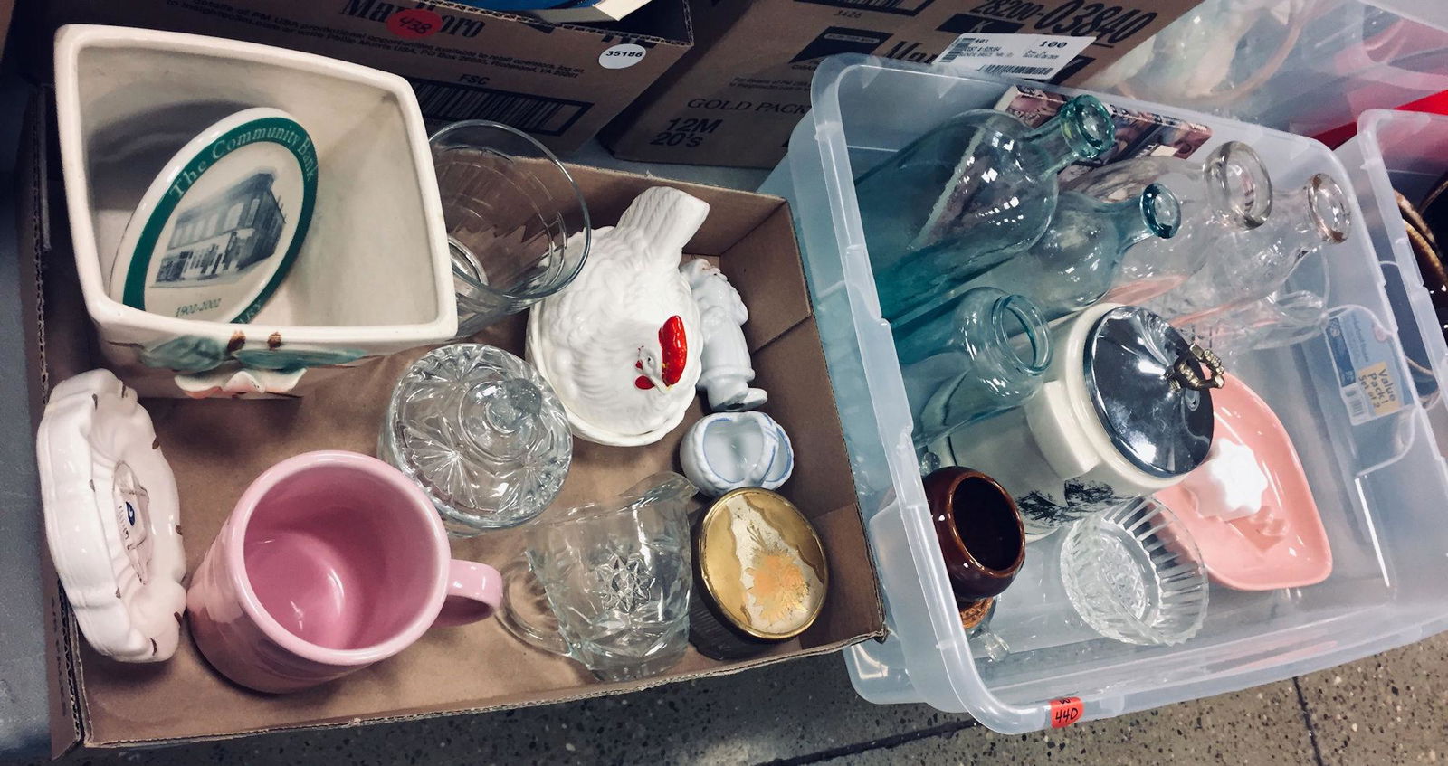 2 BOX LOTS CLEAR GLASSWARE, PLANTER, MILK BOTTLES (1 of 3)