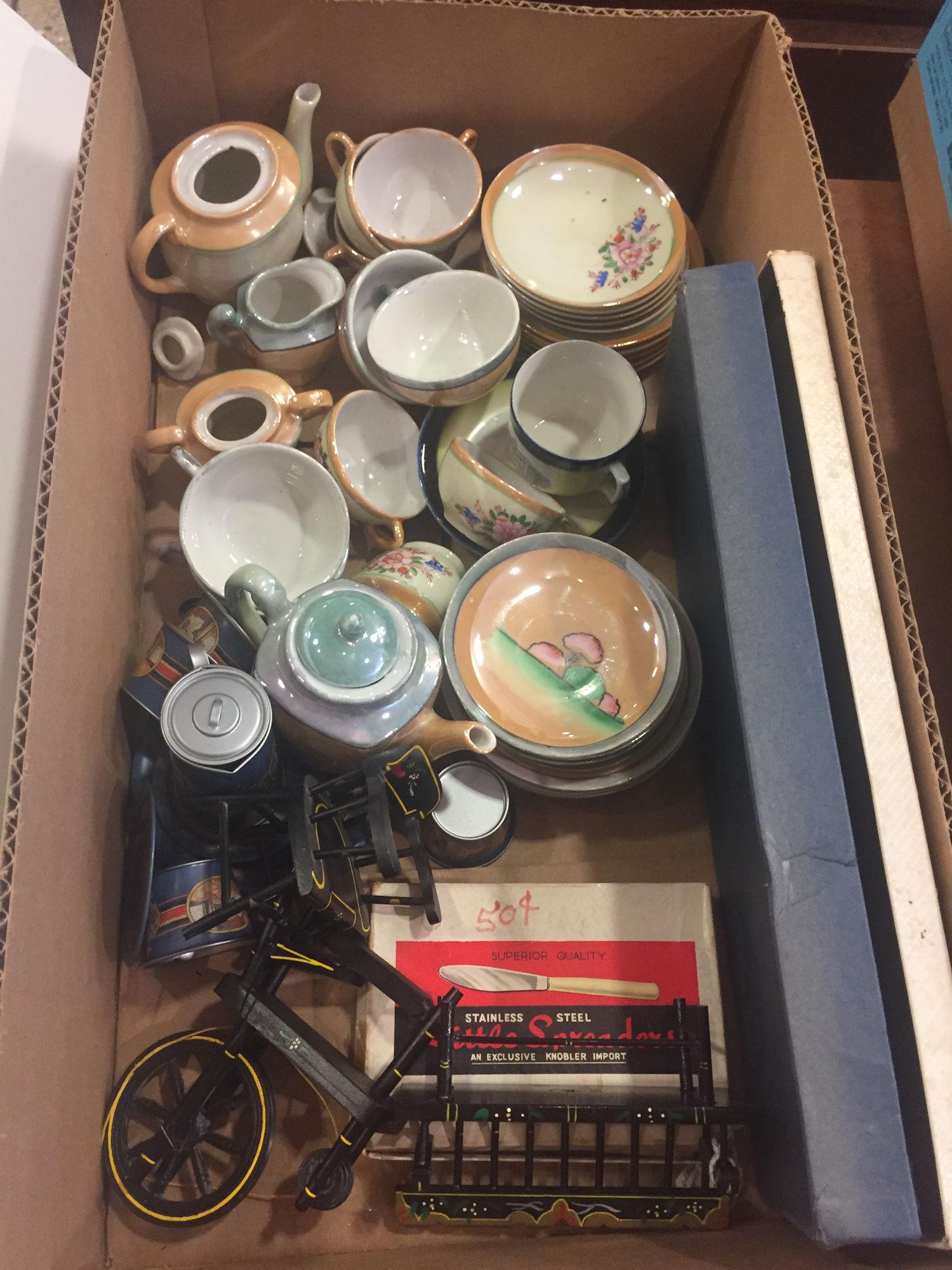 BOX LOT MISC DOLL CHINA AND MINI FURNITURE (1 of 1)