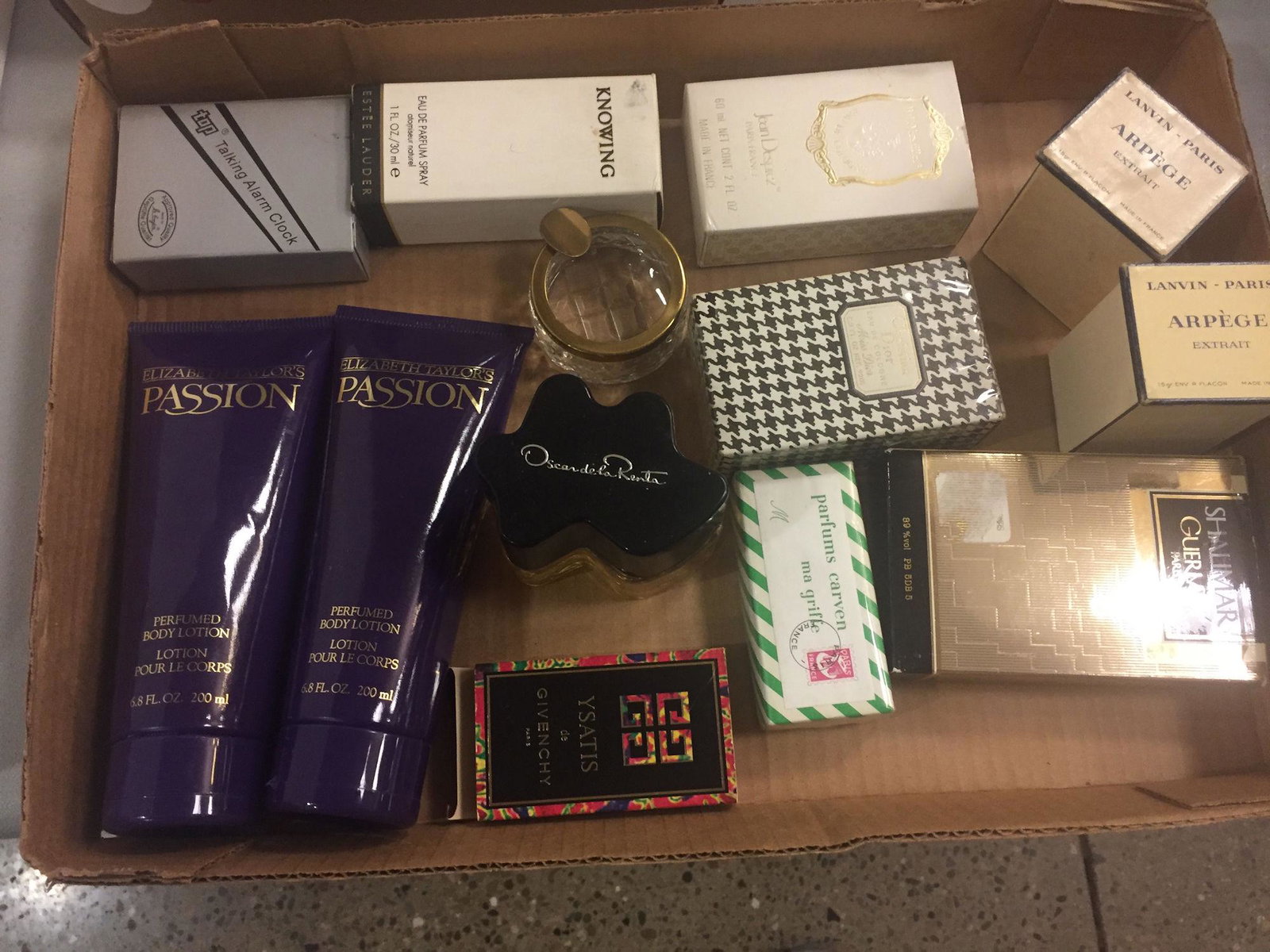 BOX LOT PERFUME AND LOTION INCLUDING CHRISTIAN DIOR,: BOX LOT PERFUME AND LOTION INCLUDING CHRISTIAN DIOR, DELAURANTE, AND DESPREZ