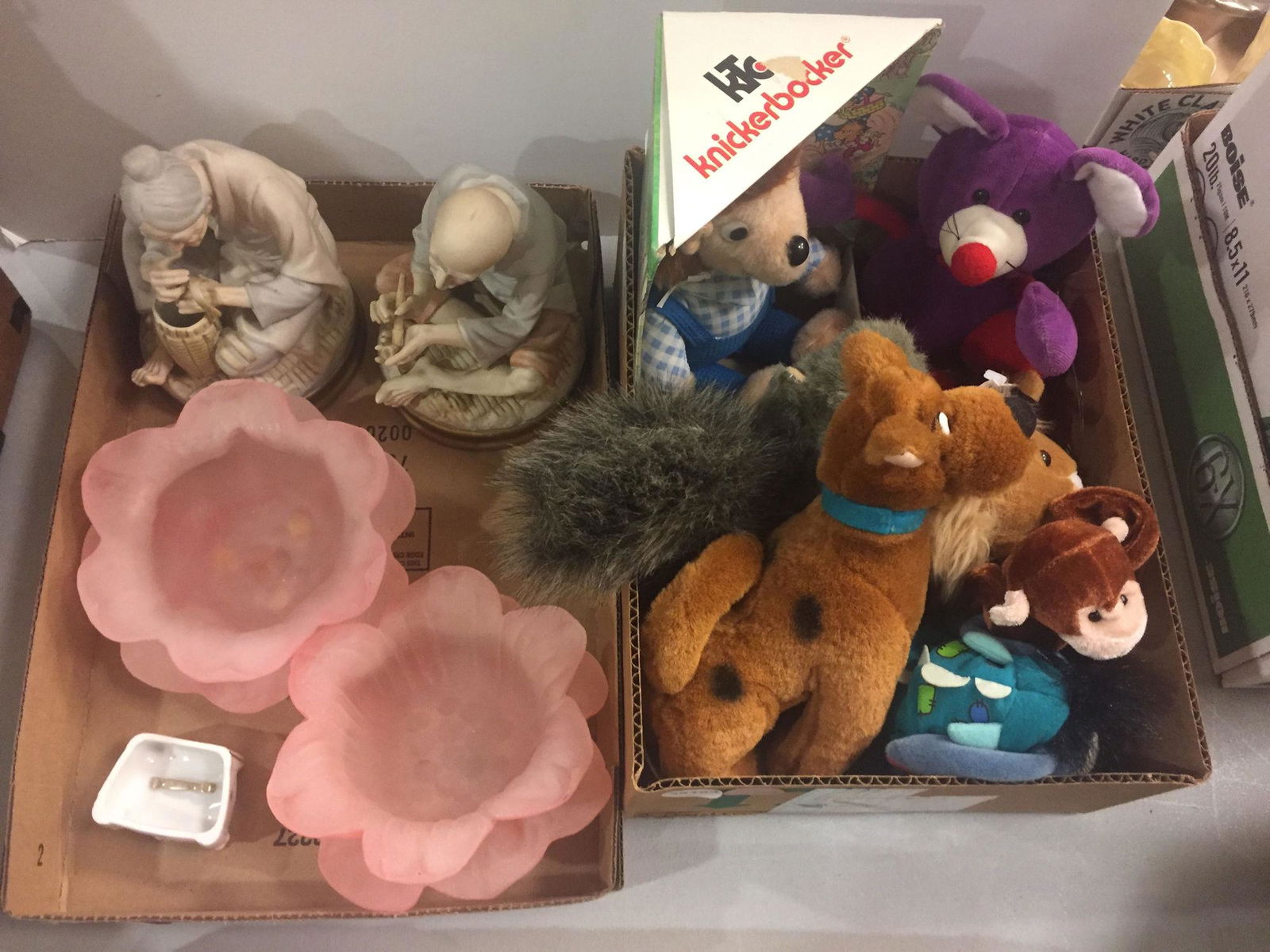 2 BOX LOTS FIGURINES, CANDY DISHES, PLUSH TOYS (1 of 3)